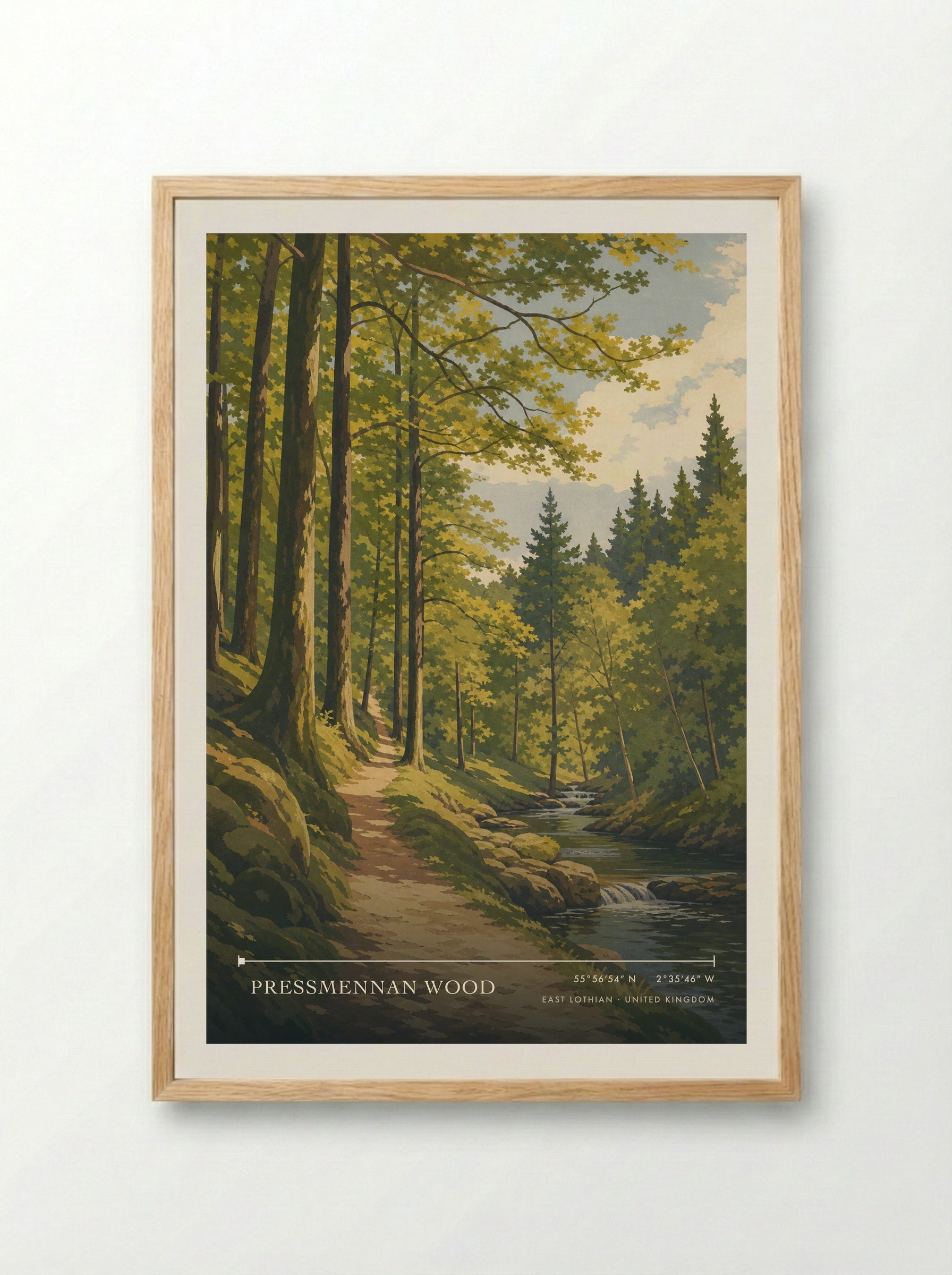 Pressmennan Wood East Lothian United Kingdom Travel Poster - Framed Print Wood