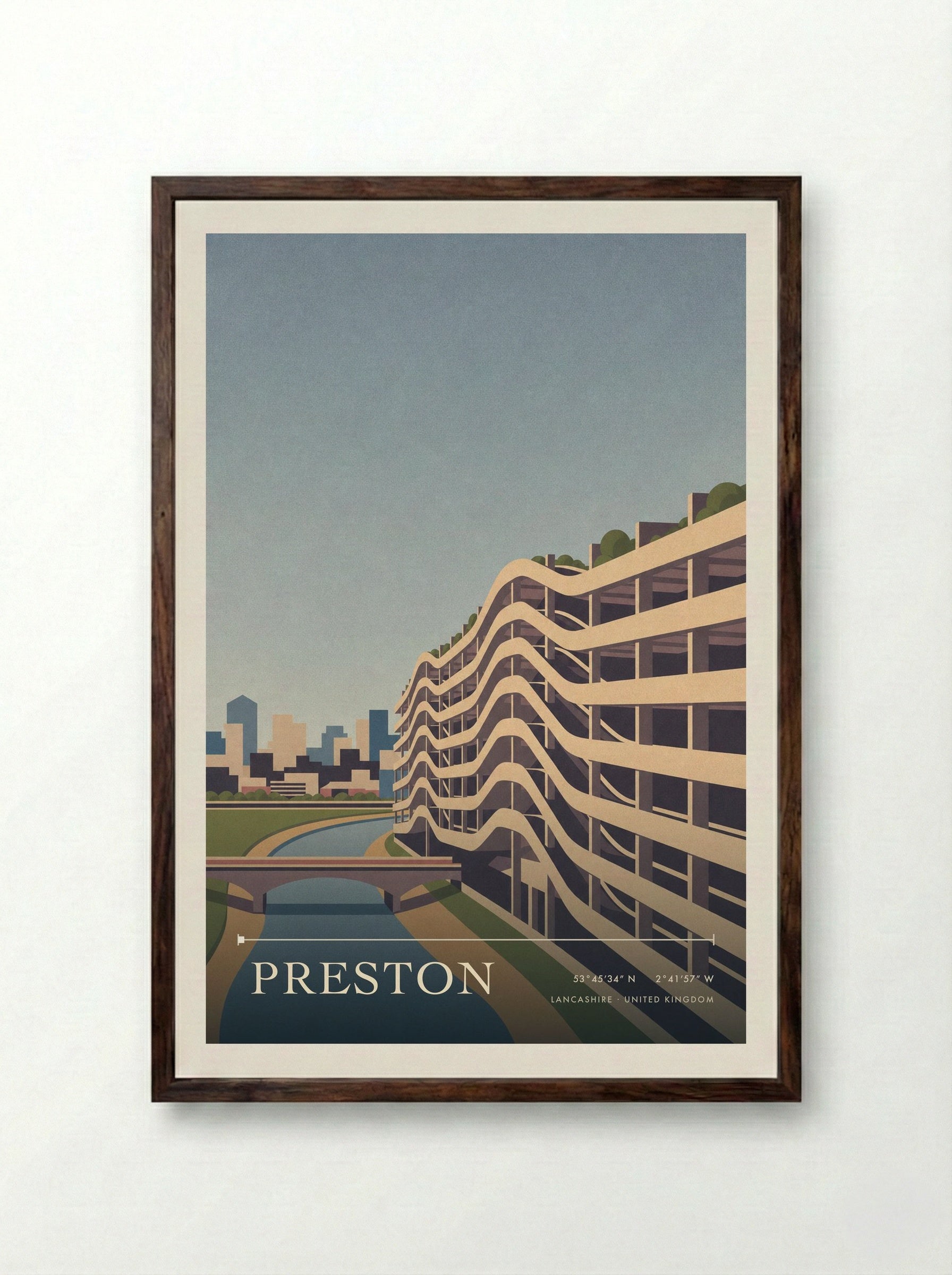 Preston Lancashire United Kingdom Travel Poster - Framed Print Dark Wood