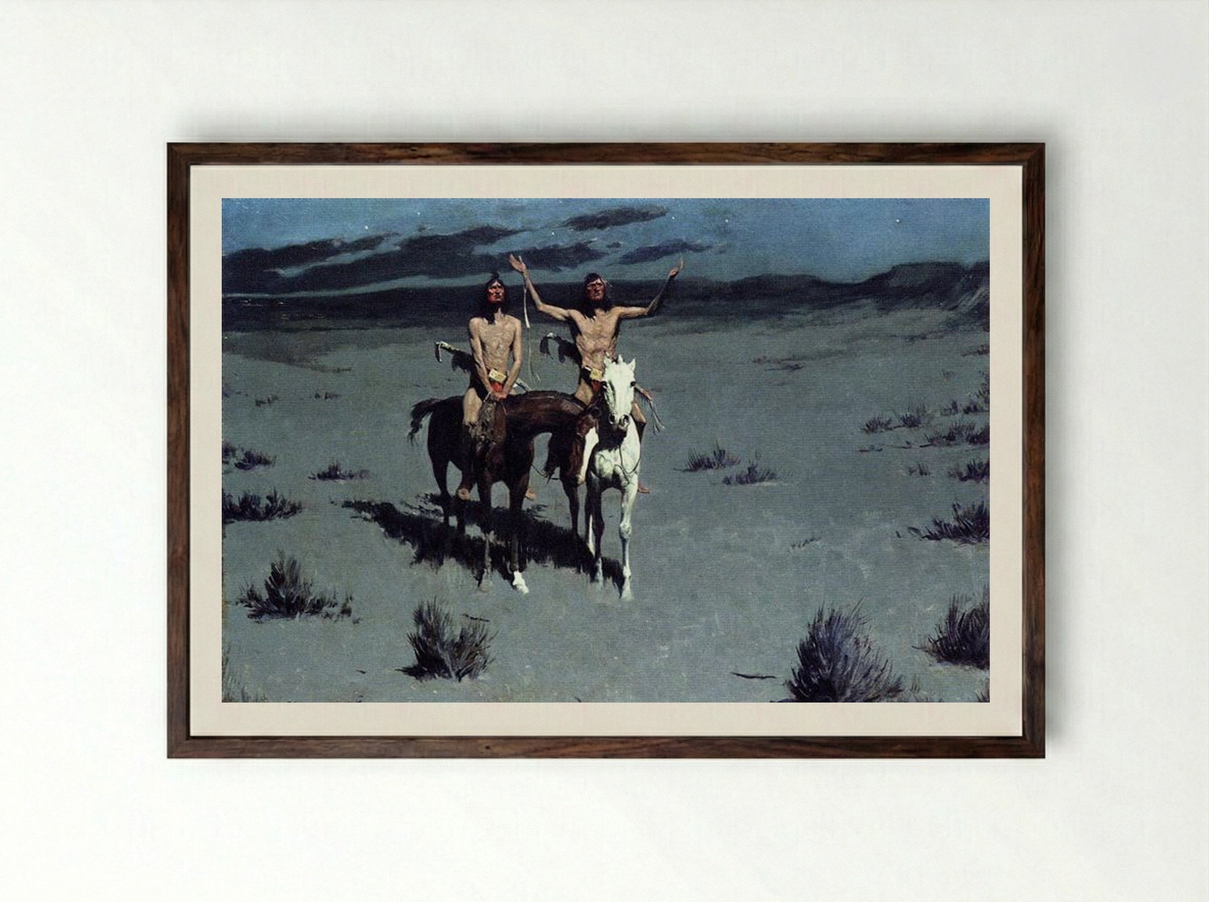 Pretty Mother of the Night—White Otter is No Longer a Boy - Frederic Remington - Framed Print Dark Wood