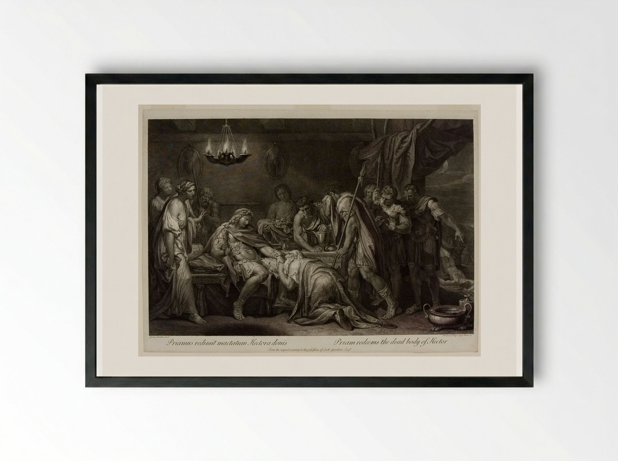 Priam redeems the dead body of Hector - Domenico Cunego - Framed Print Black