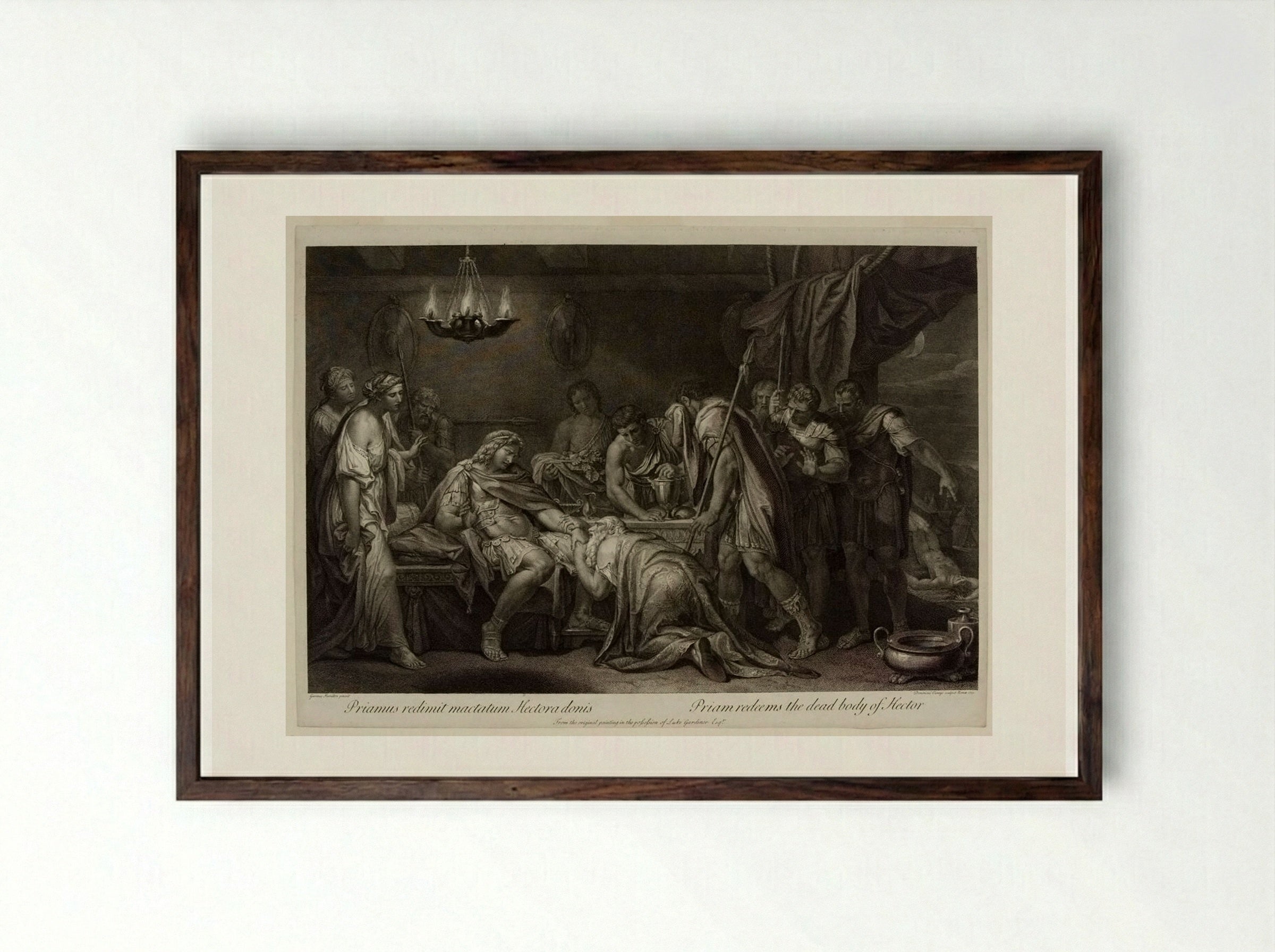 Priam redeems the dead body of Hector - Domenico Cunego - Framed Print Dark Wood
