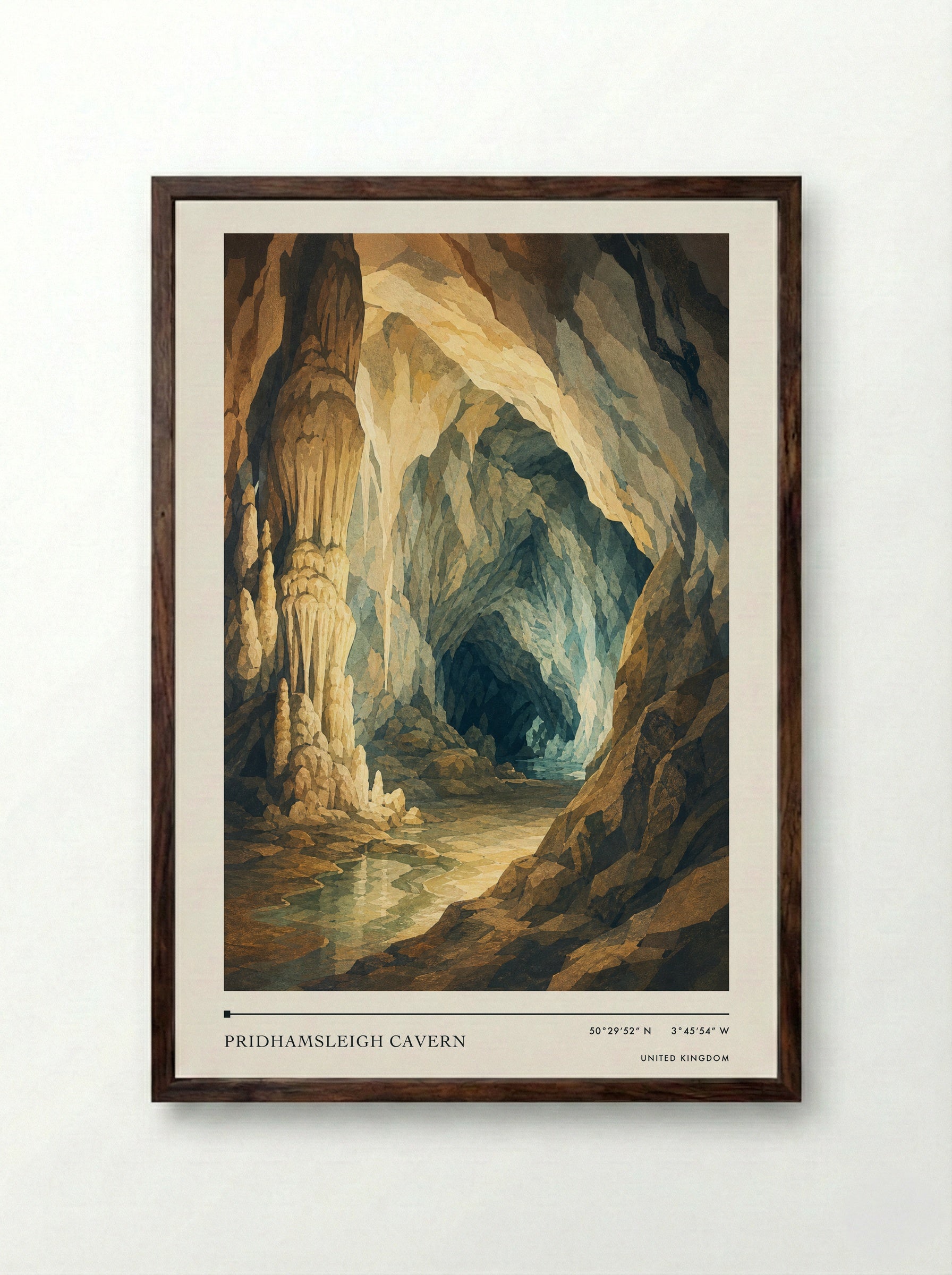 Pridhamsleigh Cavern United Kingdom Travel Poster - Framed Print Dark Wood