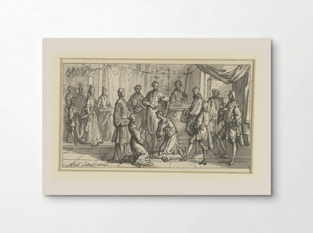 Priester zegent een knielende vorst - Antoine Dieu - Poster