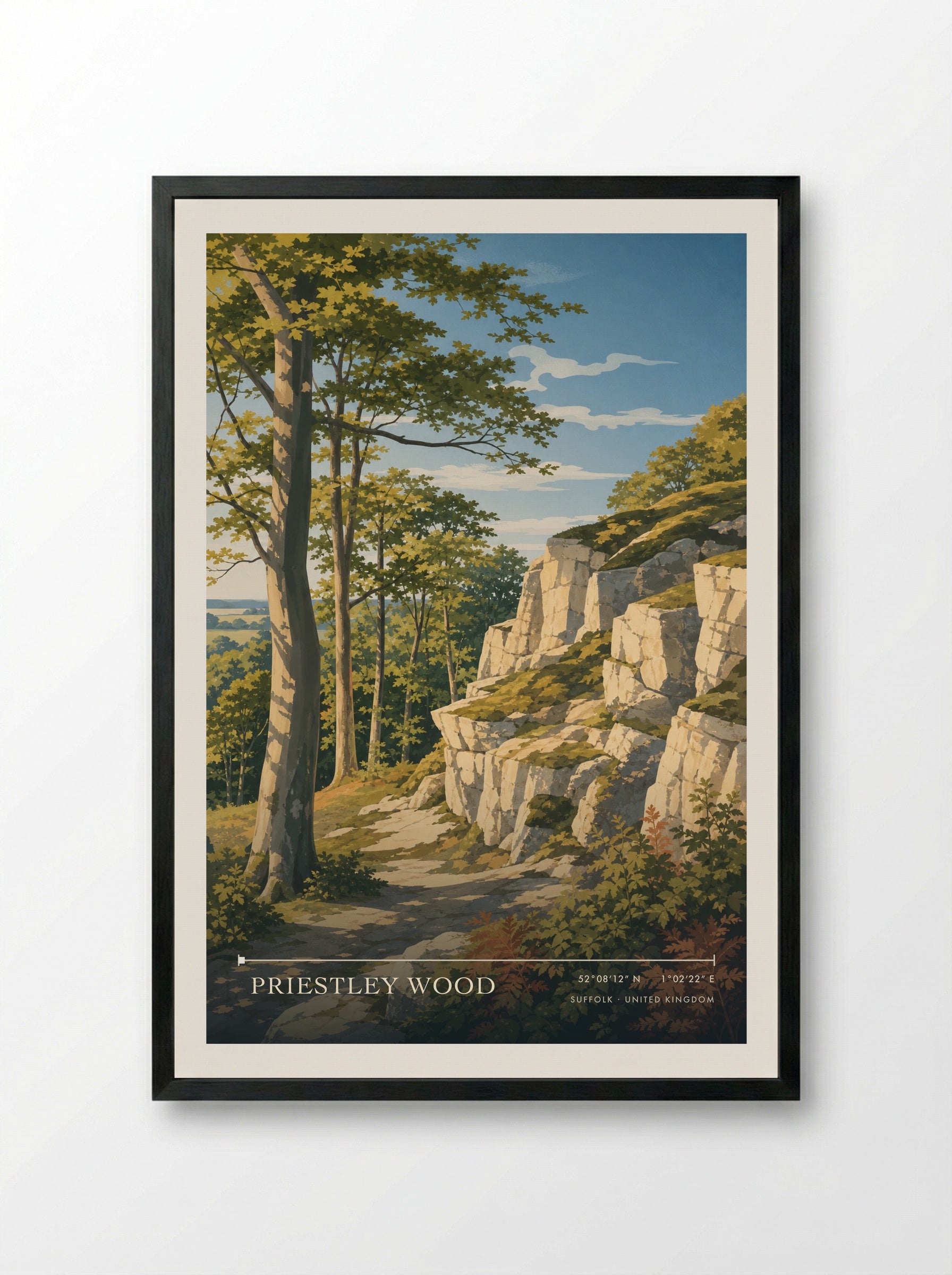 Priestley Wood Suffolk United Kingdom Travel Poster - Framed Print Black
