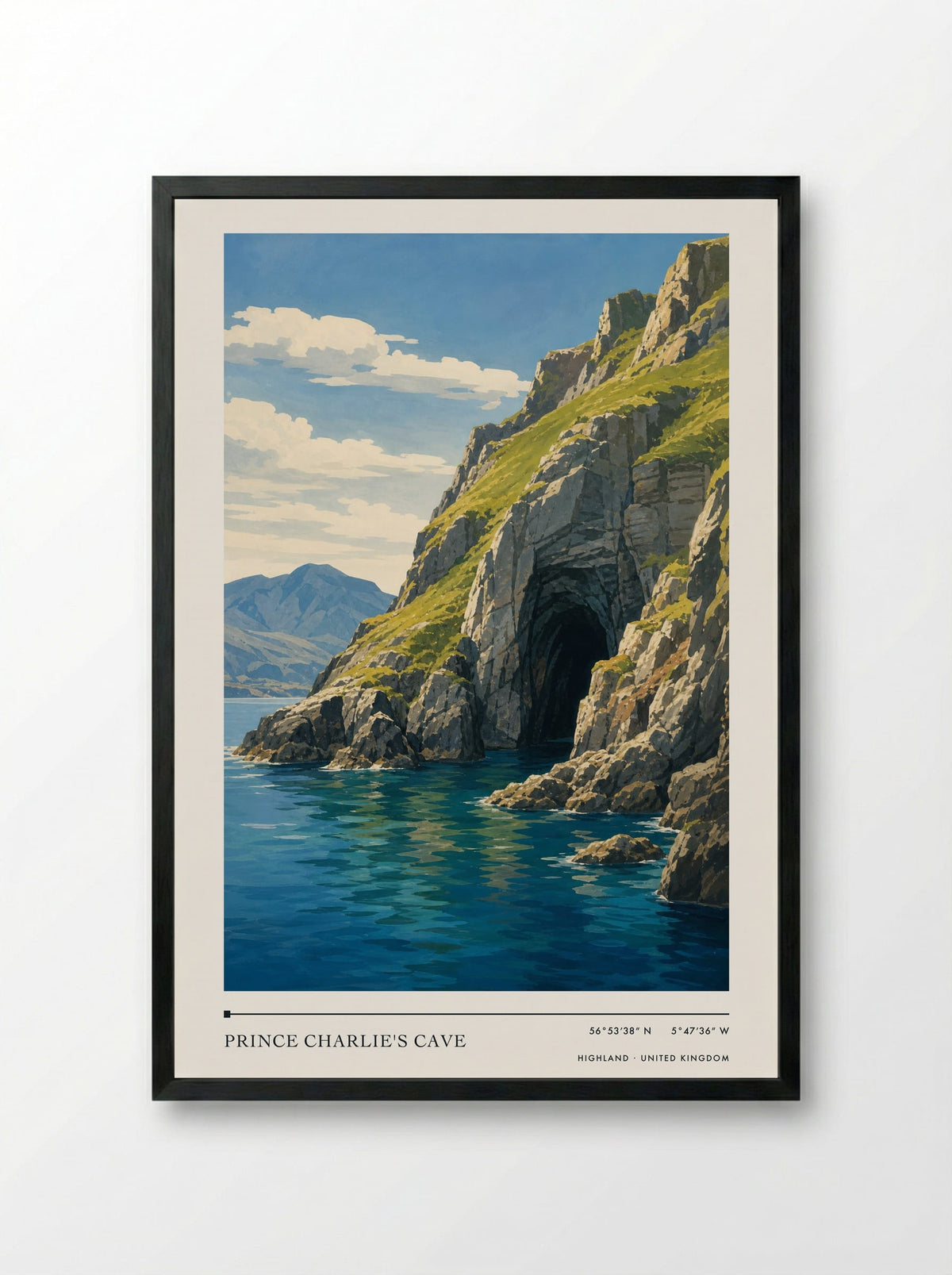 Prince Charlie's Cave Highland United Kingdom Travel Poster - Framed Print Black