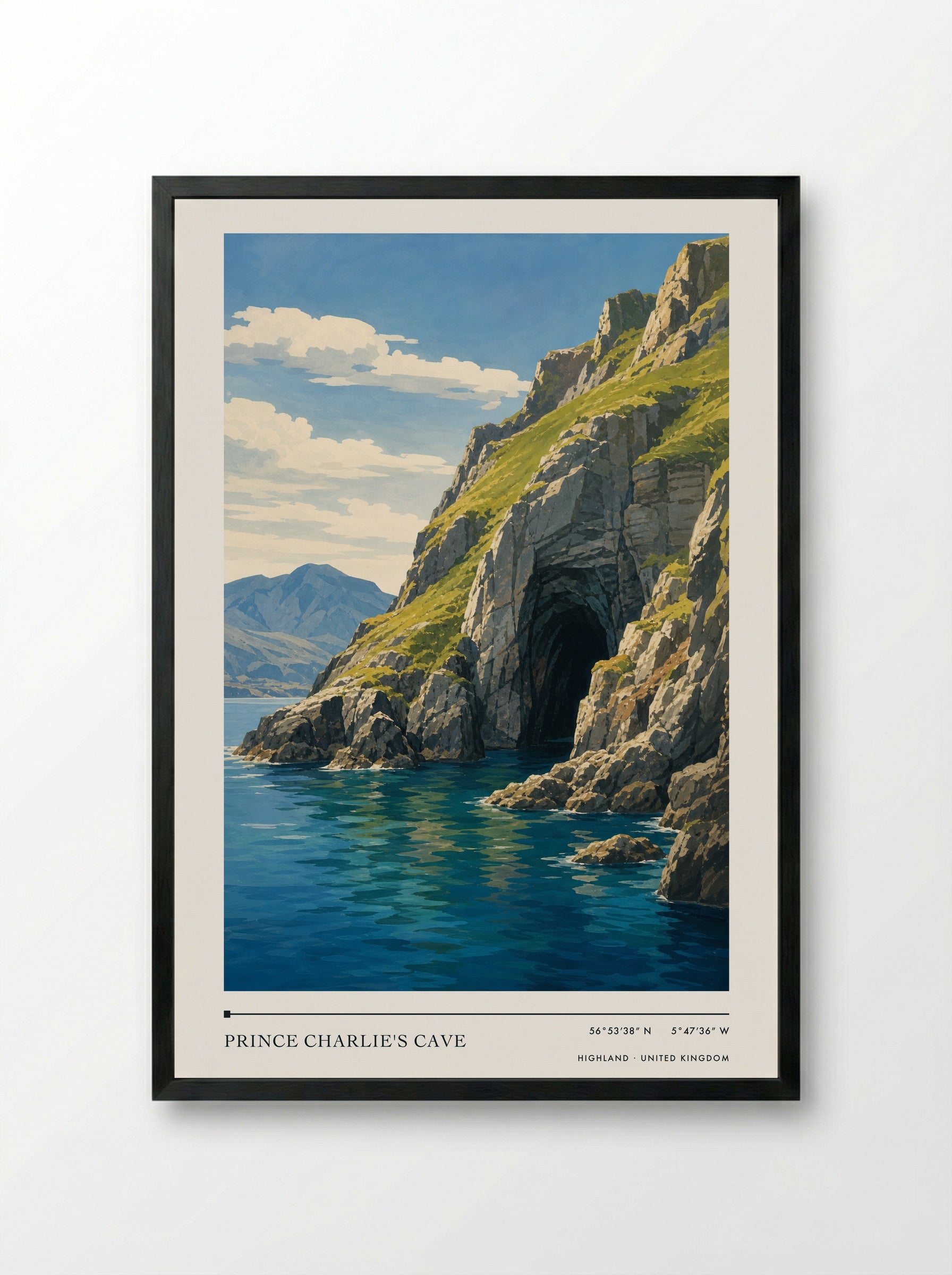 Prince Charlie's Cave Highland United Kingdom Travel Poster - Framed Print Black