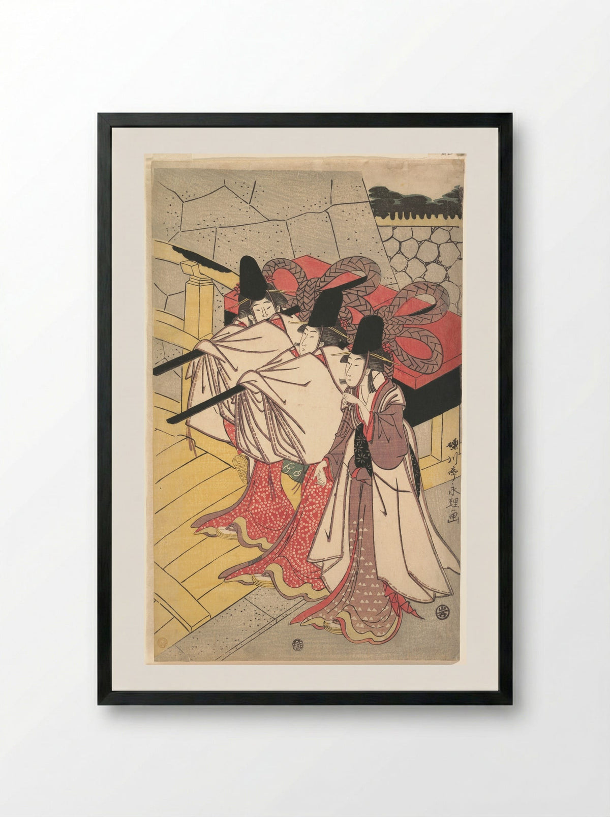 Prince Genji Returning to His Palace where His Wife Awaits Him - Rekisentei Eiri - Framed Print Black