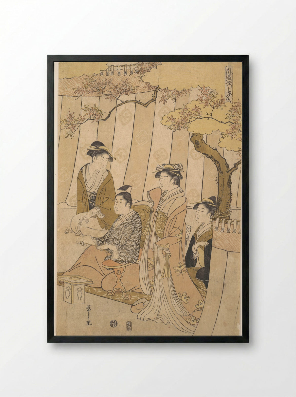 Prince Genji and Three Young Women - Chōbunsai Eishi - Framed Print Black