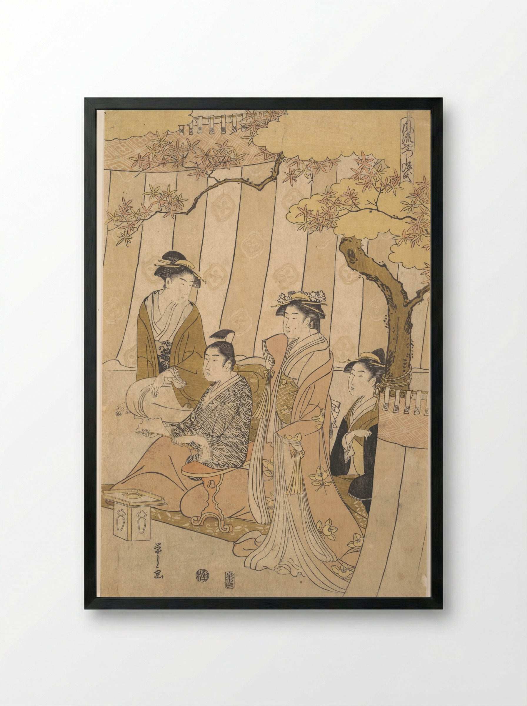 Prince Genji and Three Young Women - Chōbunsai Eishi - Framed Print Black