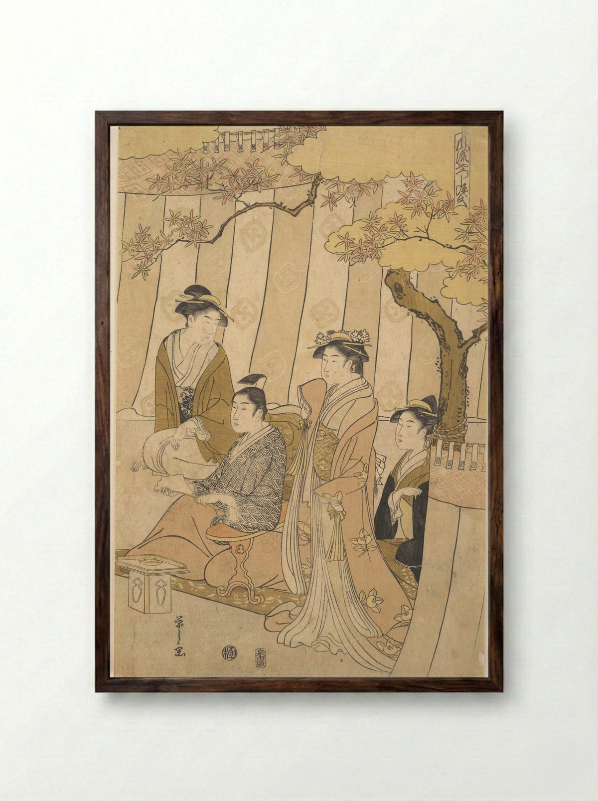 Prince Genji and Three Young Women - Chōbunsai Eishi - Framed Print Dark Wood
