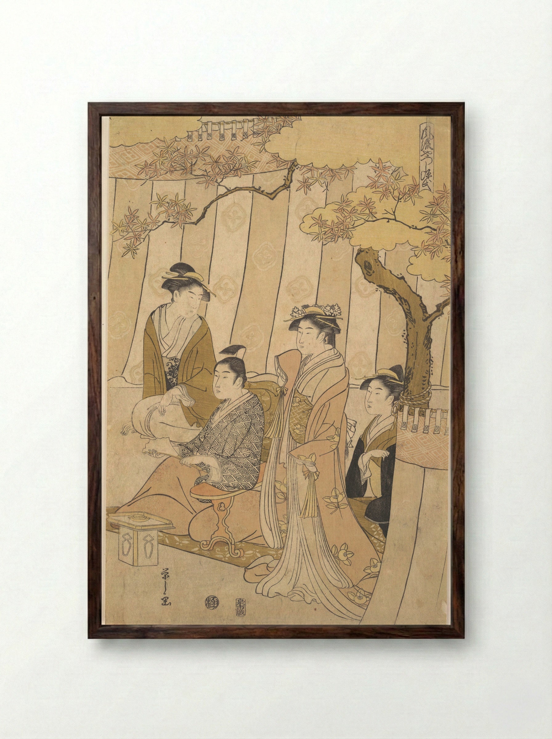 Prince Genji and Three Young Women - Chōbunsai Eishi - Framed Print Dark Wood
