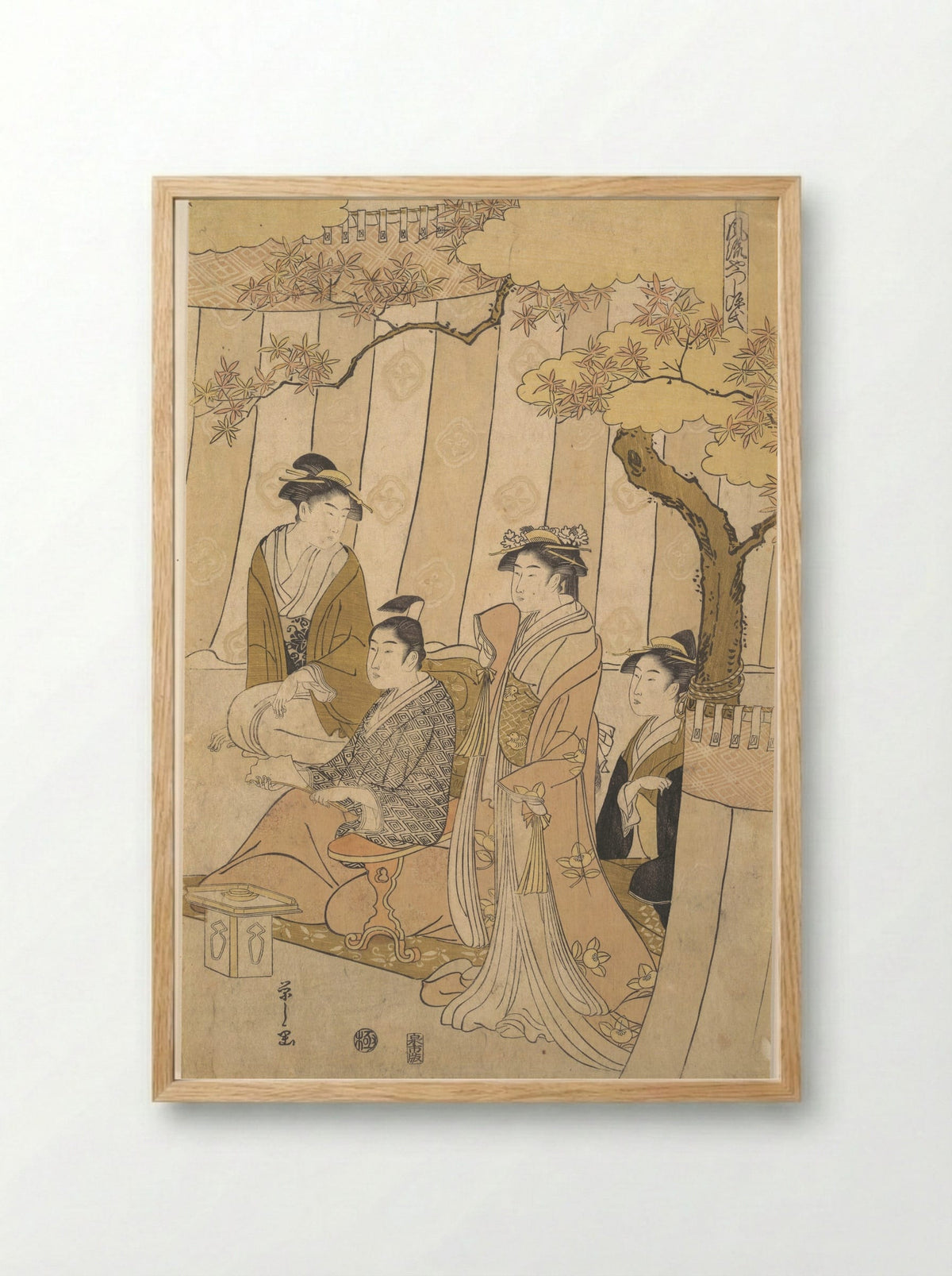 Prince Genji and Three Young Women - Chōbunsai Eishi - Framed Print Wood