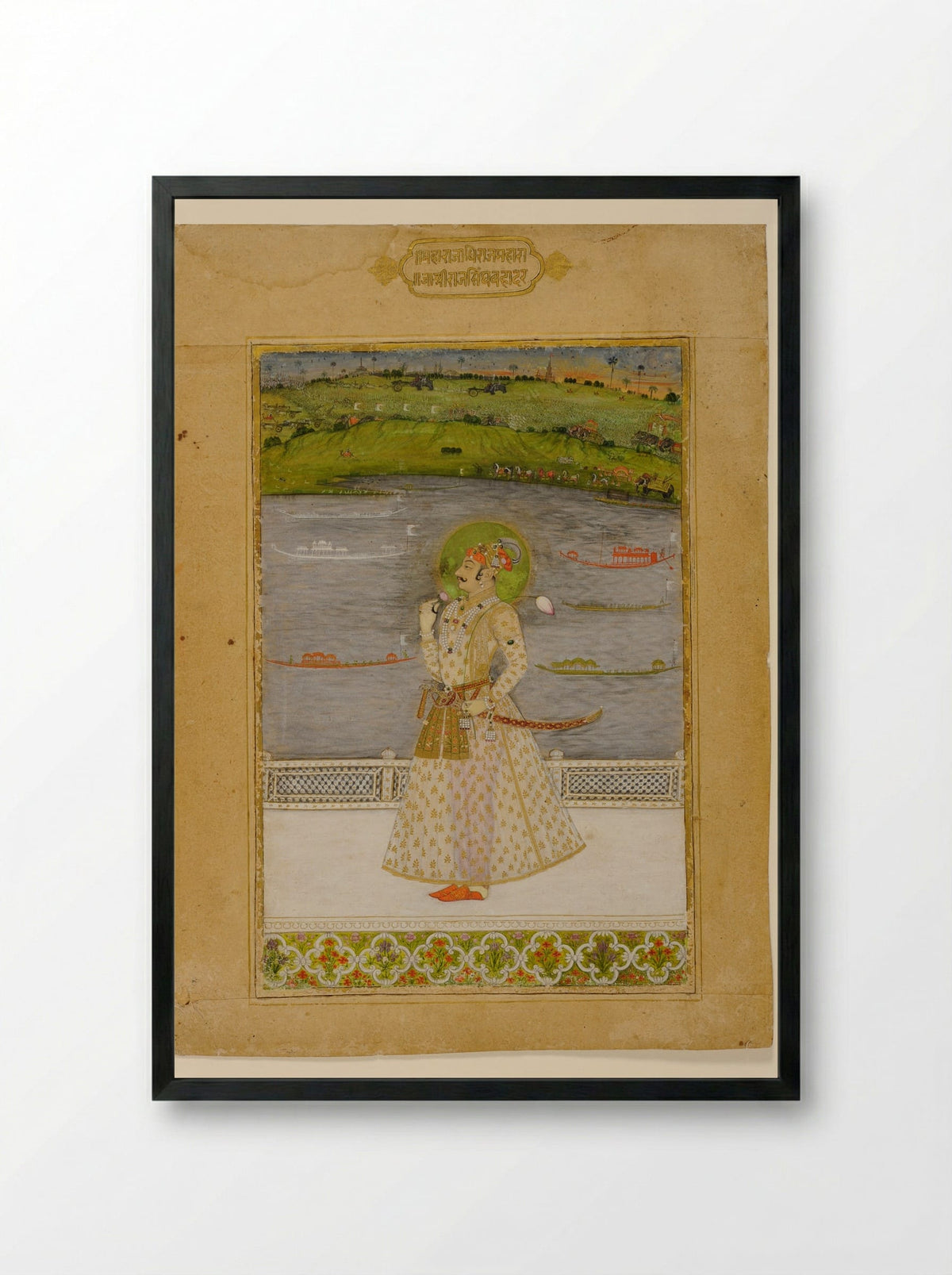 Prince Padam Singh of Bikaner with His Bard Gordhar on a Terrace at Night - Bhavani Das - Framed Print Black
