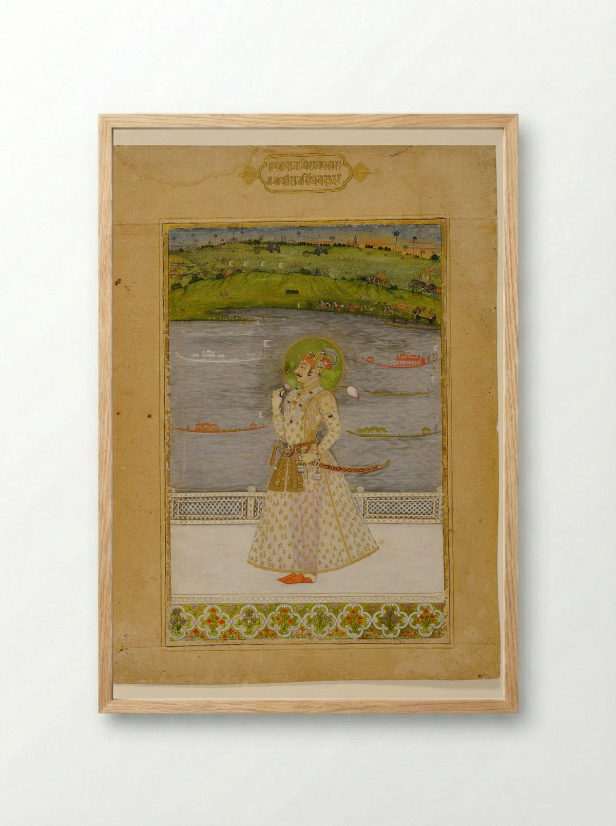 Prince Padam Singh of Bikaner with His Bard Gordhar on a Terrace at Night - Bhavani Das - Framed Print Wood