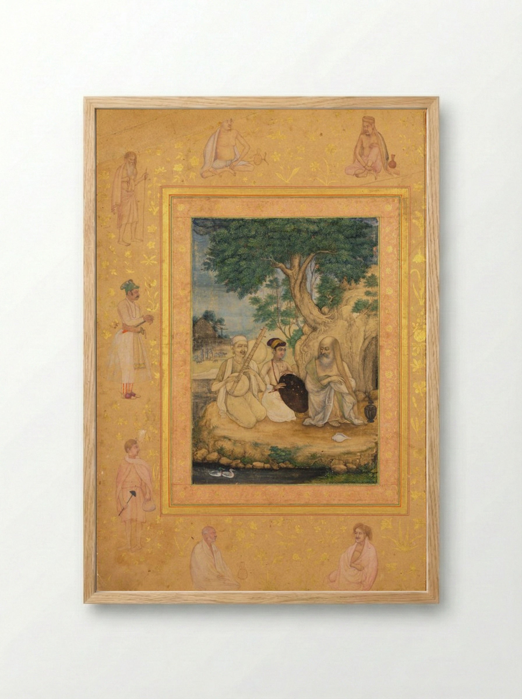 Prince and ascetics, from the Late Shah Jahan Album - Govardhan - Framed Print Wood