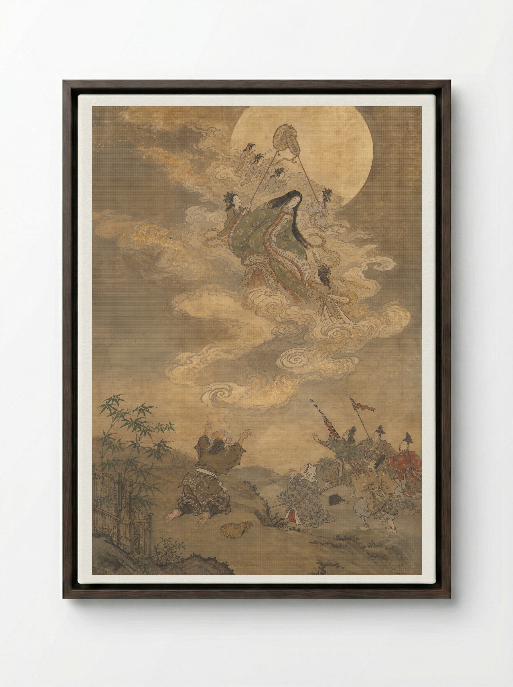 Princess Kaguya: Received by the Moon - Framed Canvas Dark Wood