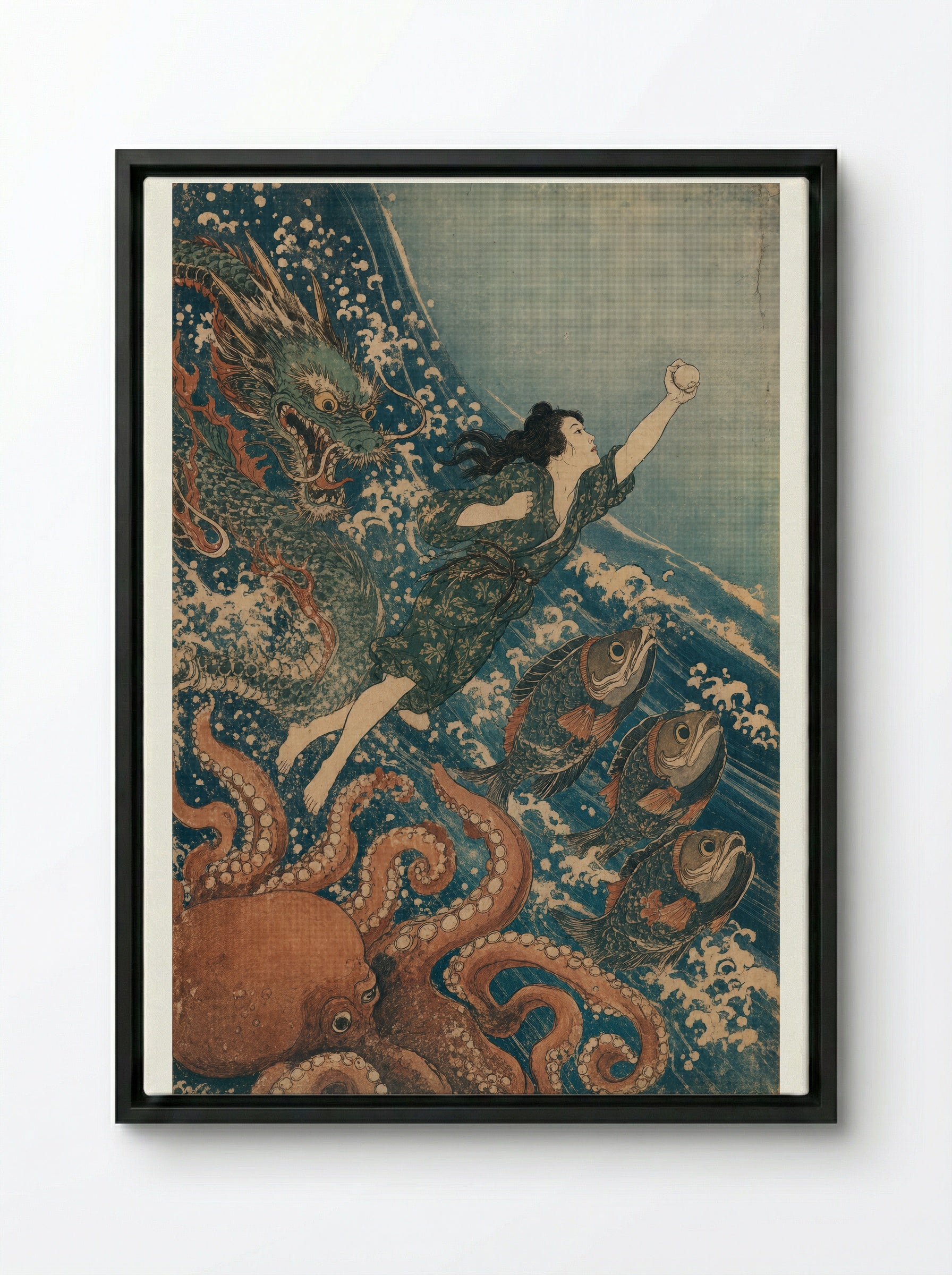 Princess Tamatori: The Dragon King's Pursuit - Framed Canvas Black