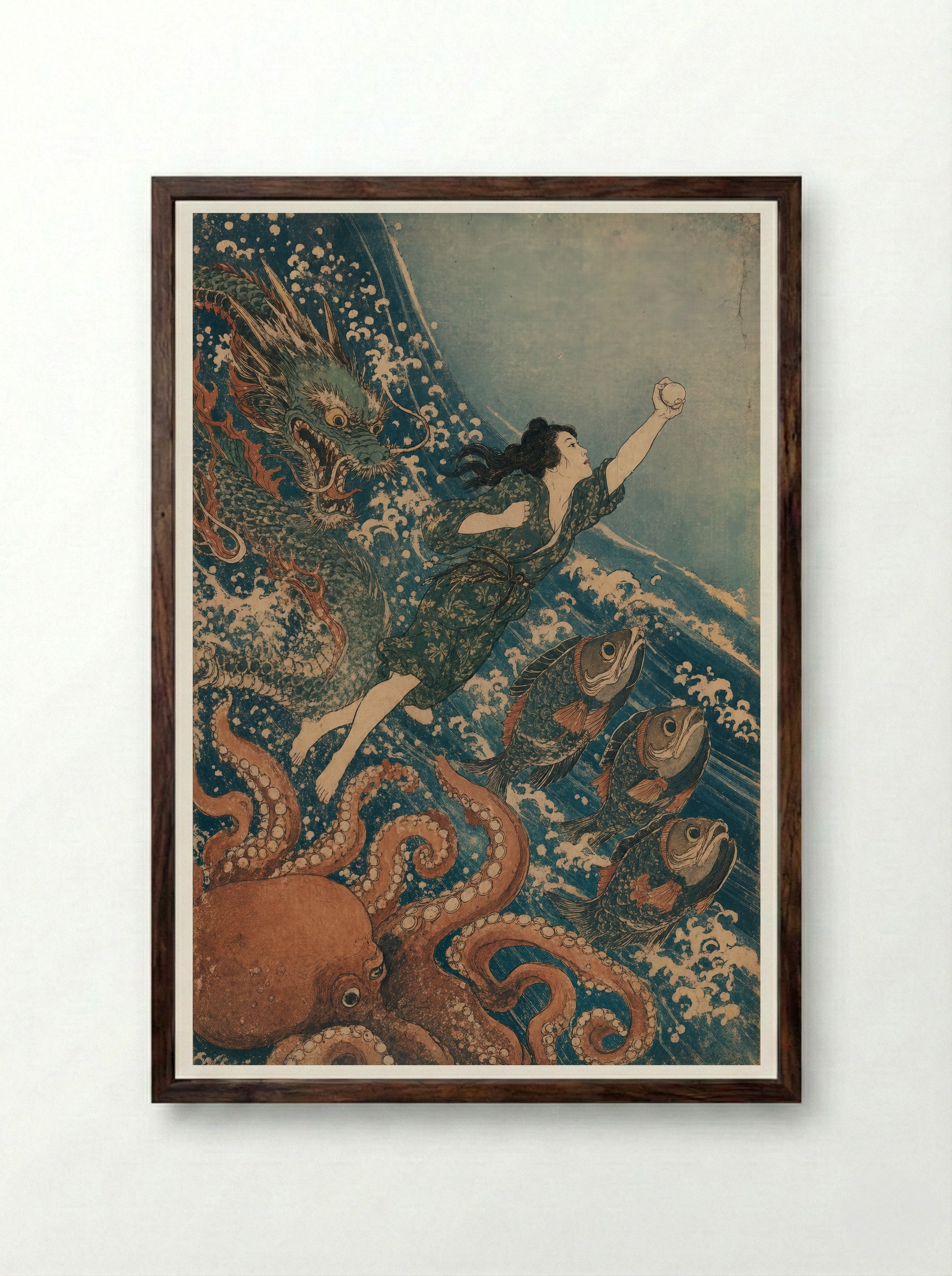 Princess Tamatori: The Dragon King's Pursuit - Framed Print Dark Wood