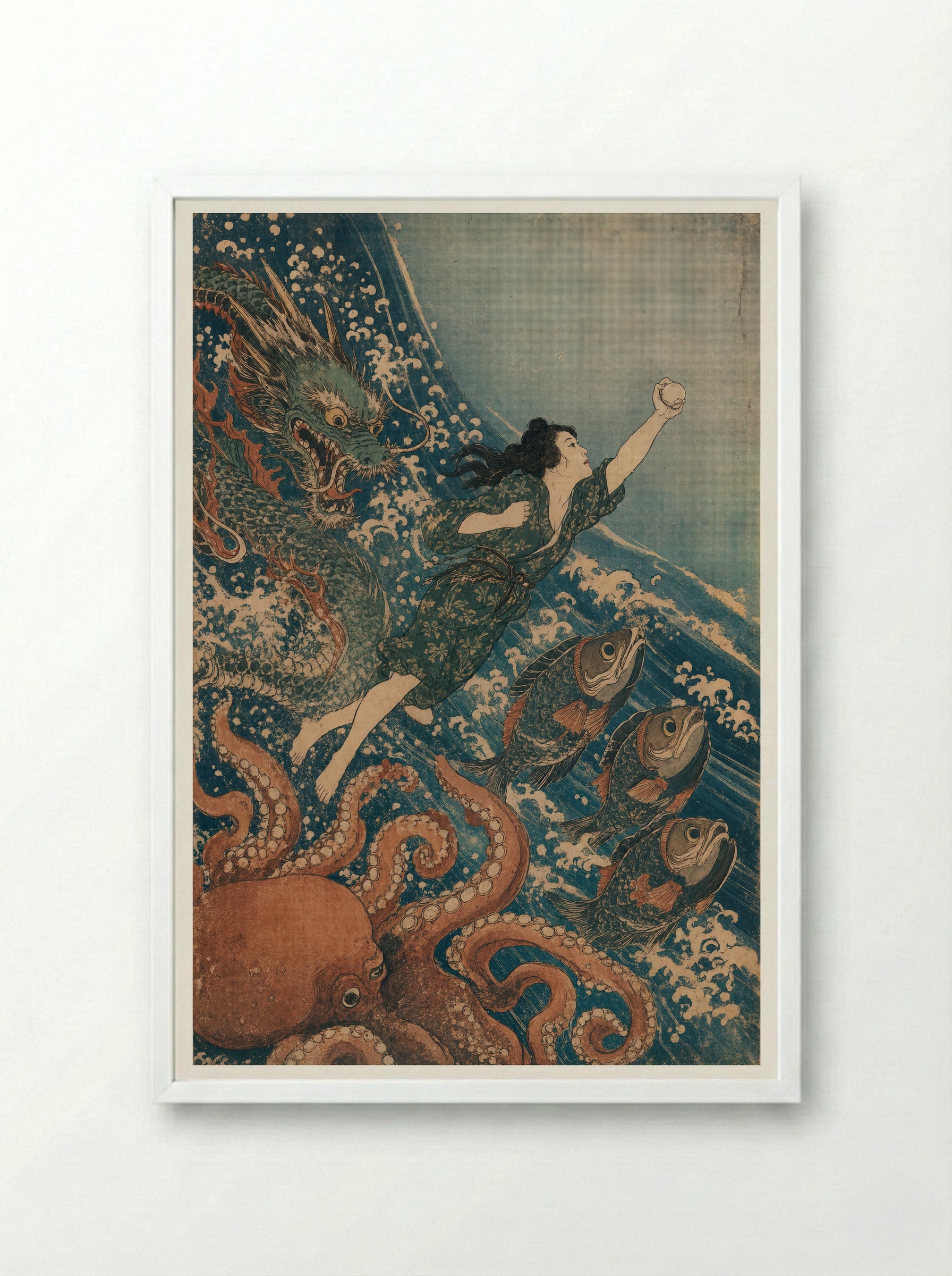 Princess Tamatori: The Dragon King's Pursuit - Framed Print White