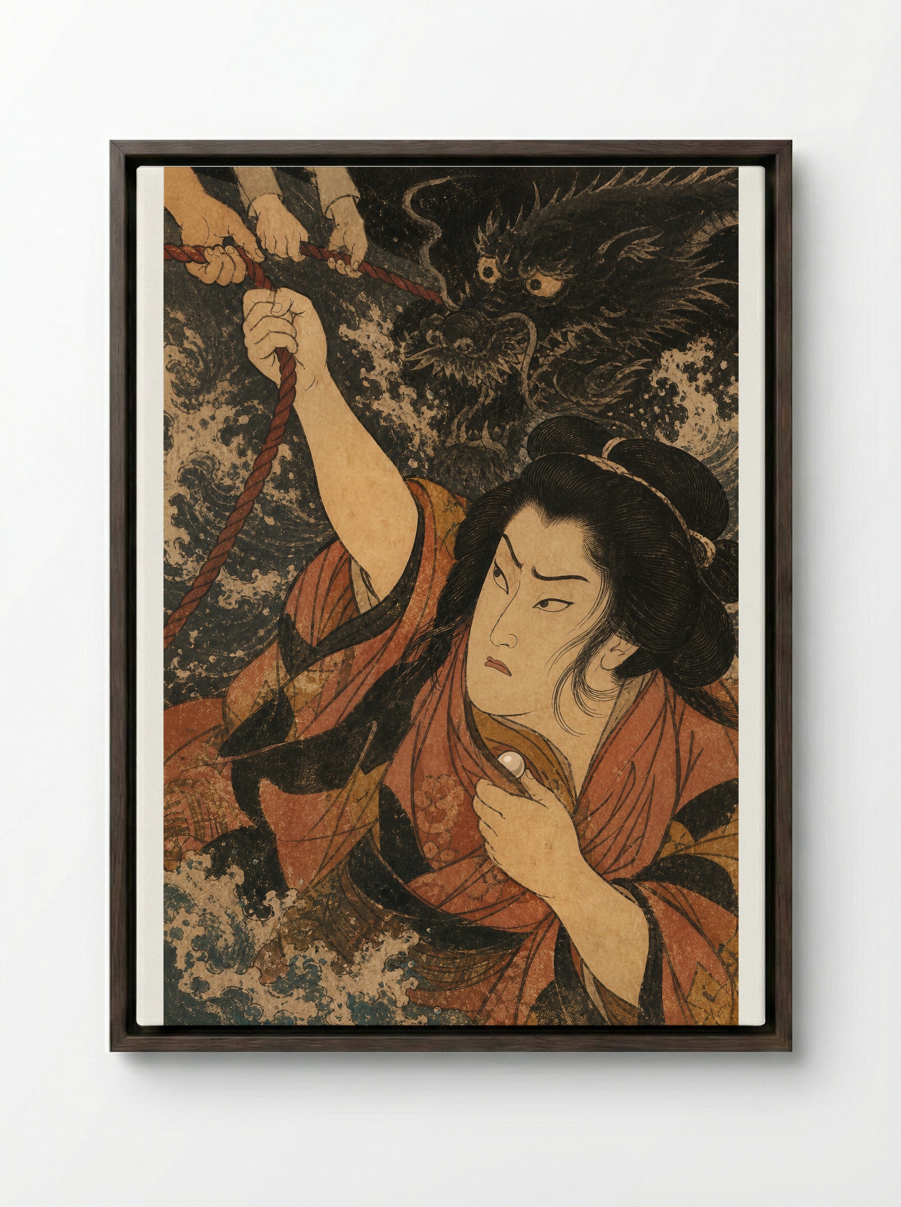 Princess Tamatori: The Jewel in Her Breast - Framed Canvas Dark Wood
