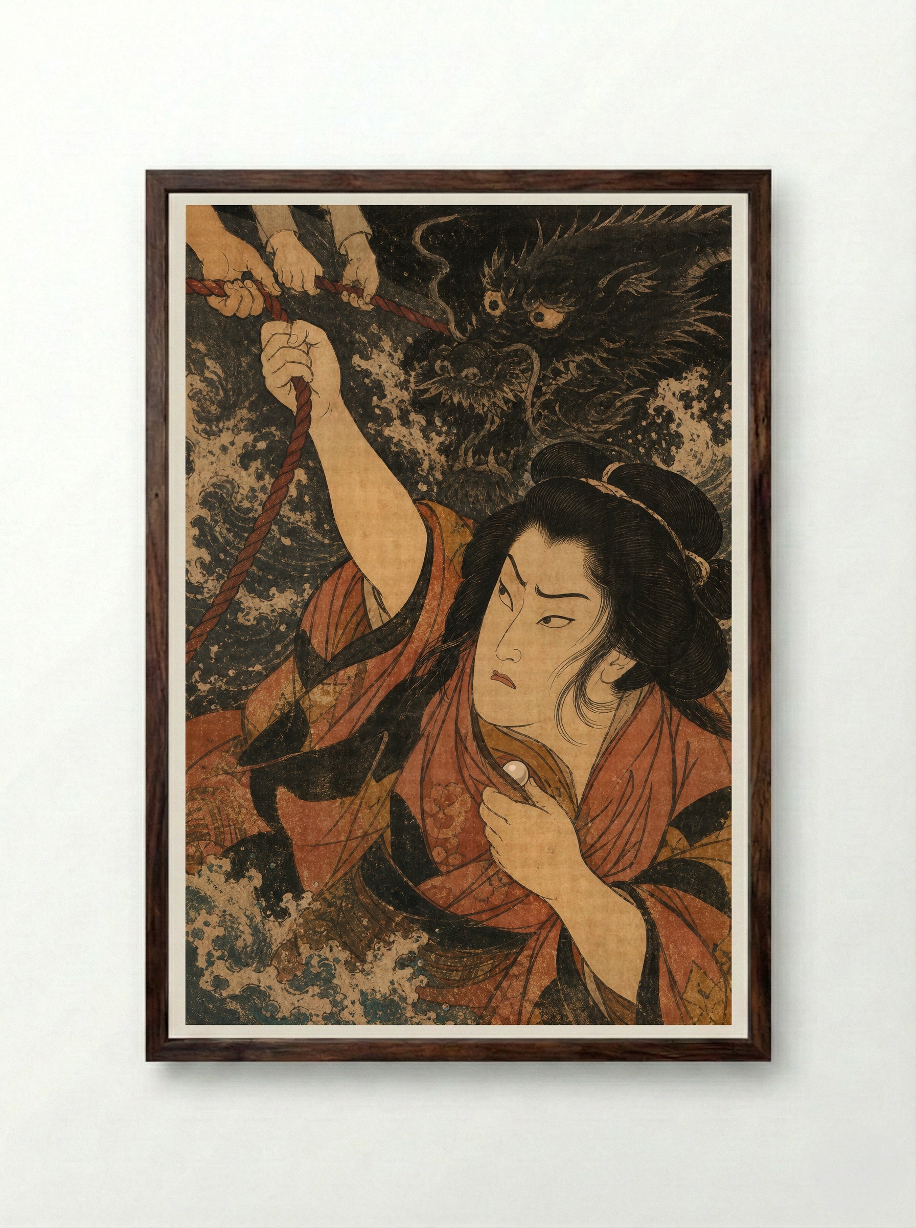Princess Tamatori: The Jewel in Her Breast - Framed Print Dark Wood