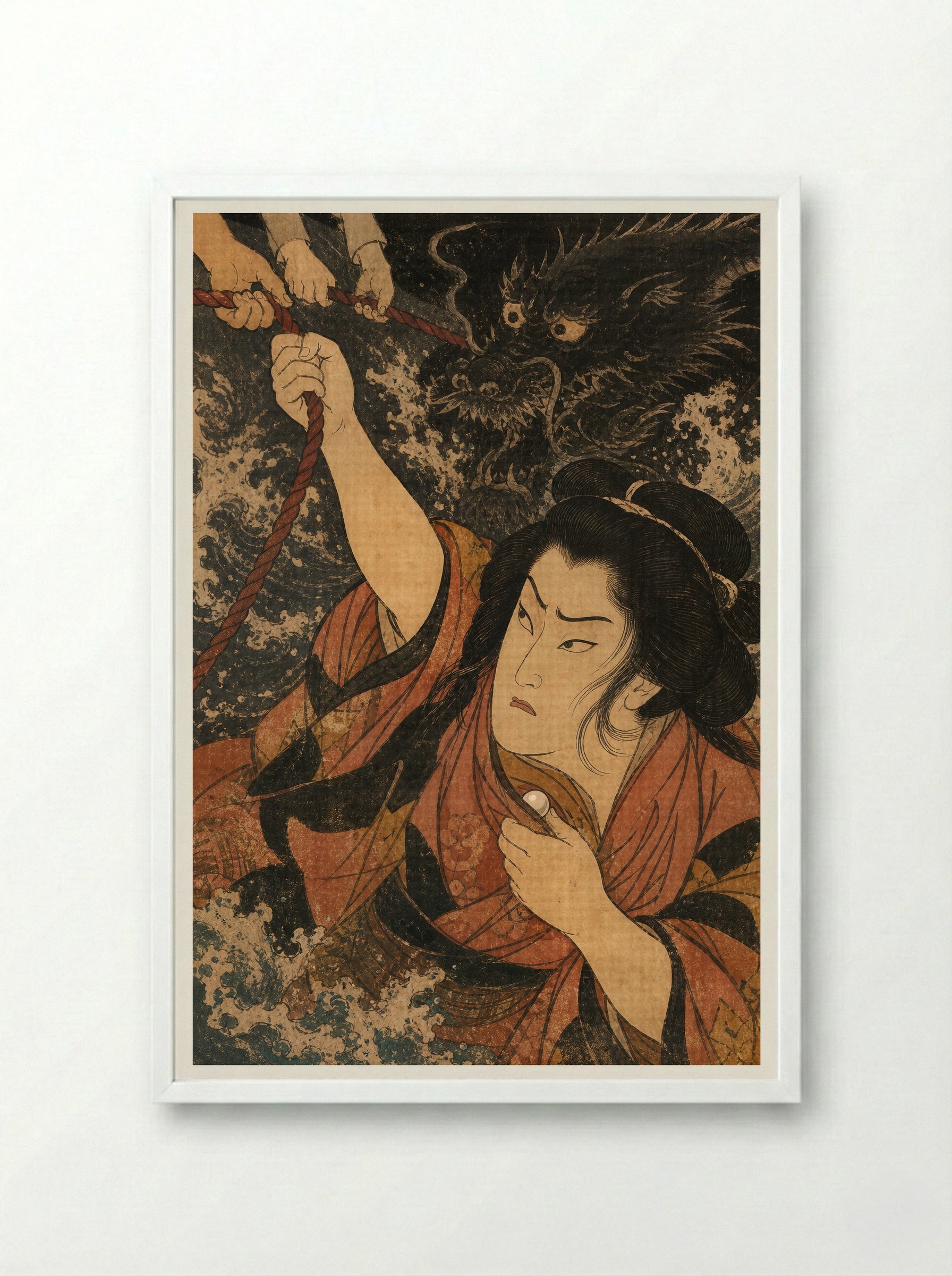 Princess Tamatori: The Jewel in Her Breast - Framed Print White