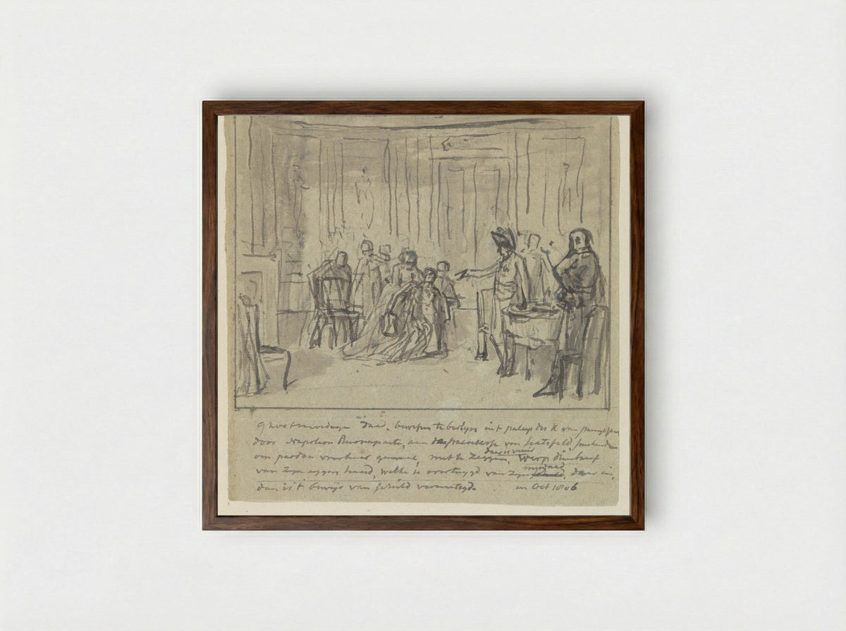 Princess of Hatzfeldt Pleading with Napoleon Bonaparte for Her Husband's Life - Jurriaan Andriessen - Framed Print Dark Wood