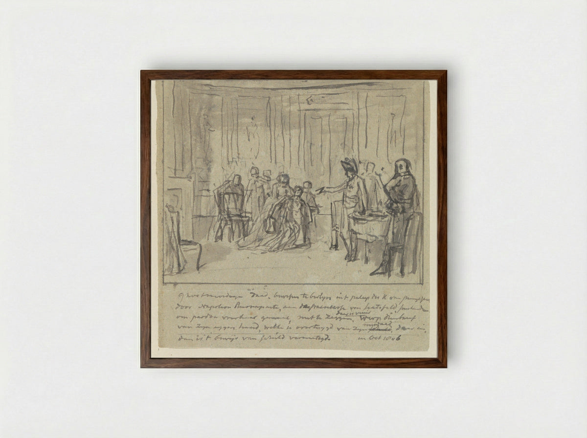 Princess of Hatzfeldt Pleading with Napoleon Bonaparte for Her Husband's Life - Jurriaan Andriessen - Framed Print Dark Wood