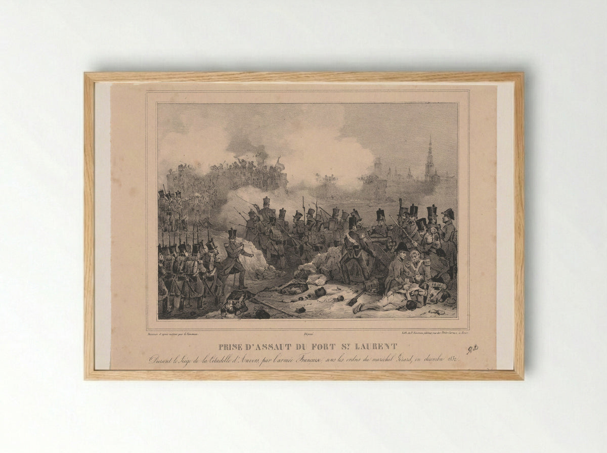 Prise d'assaut du Fort St Laurent - Gustave Adolphe Simonau - Framed Print Wood