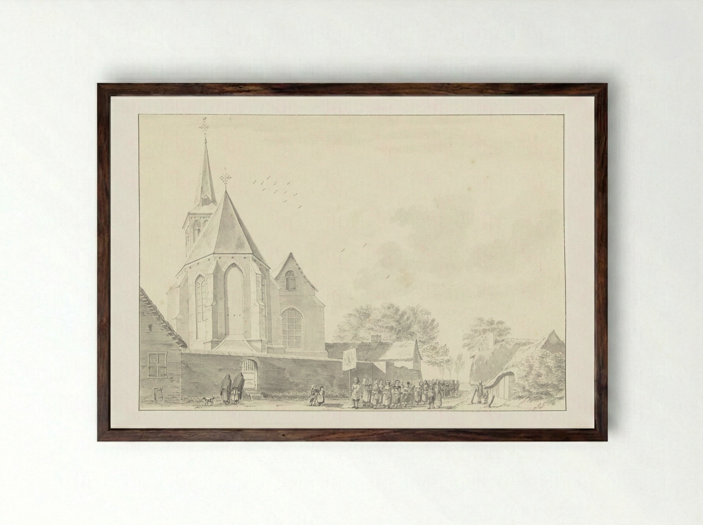 Processie langs de kerk van Broekhuizenvorst - Jan de Beijer - Framed Print Dark Wood
