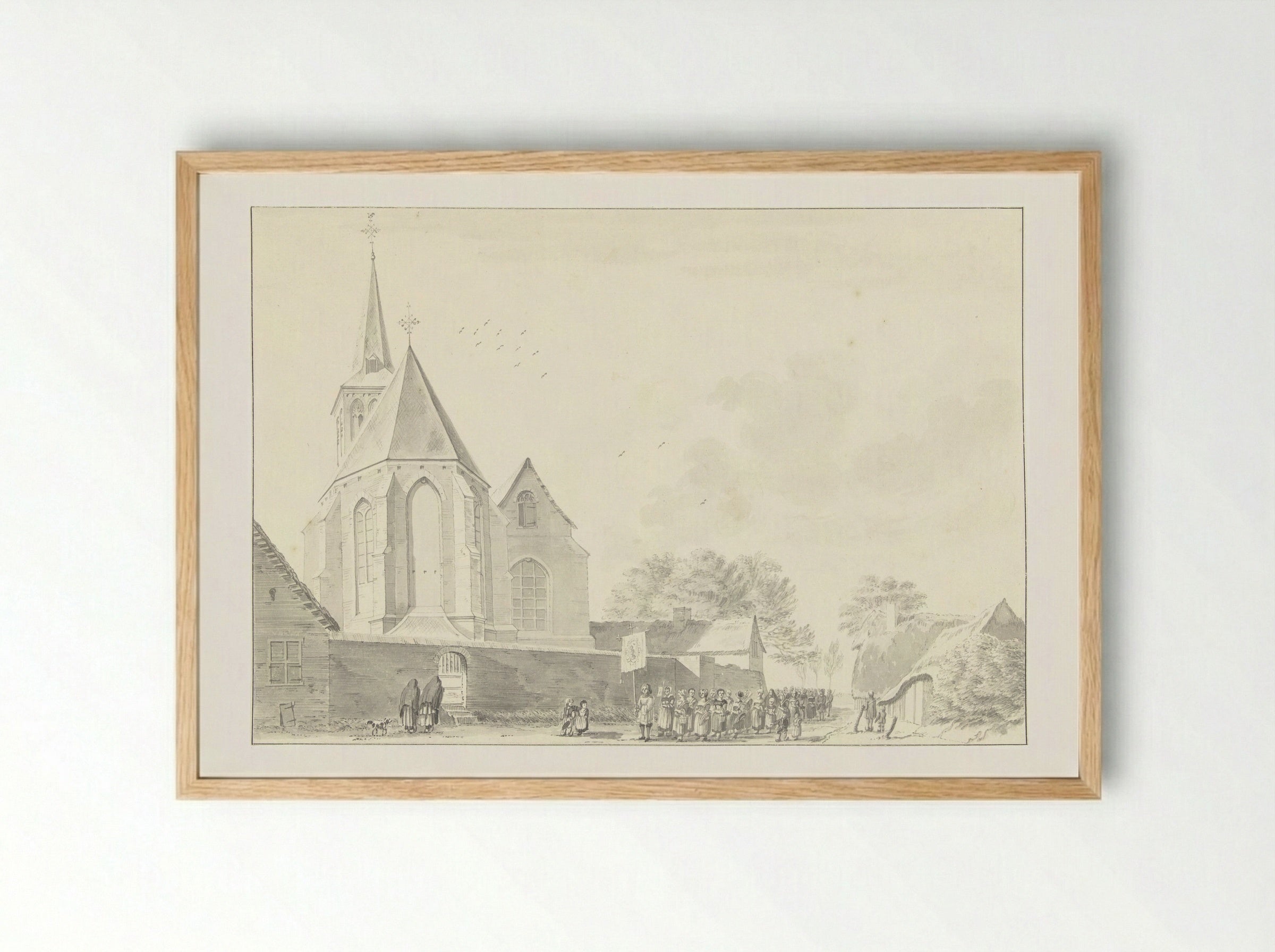 Processie langs de kerk van Broekhuizenvorst - Jan de Beijer - Framed Print Wood