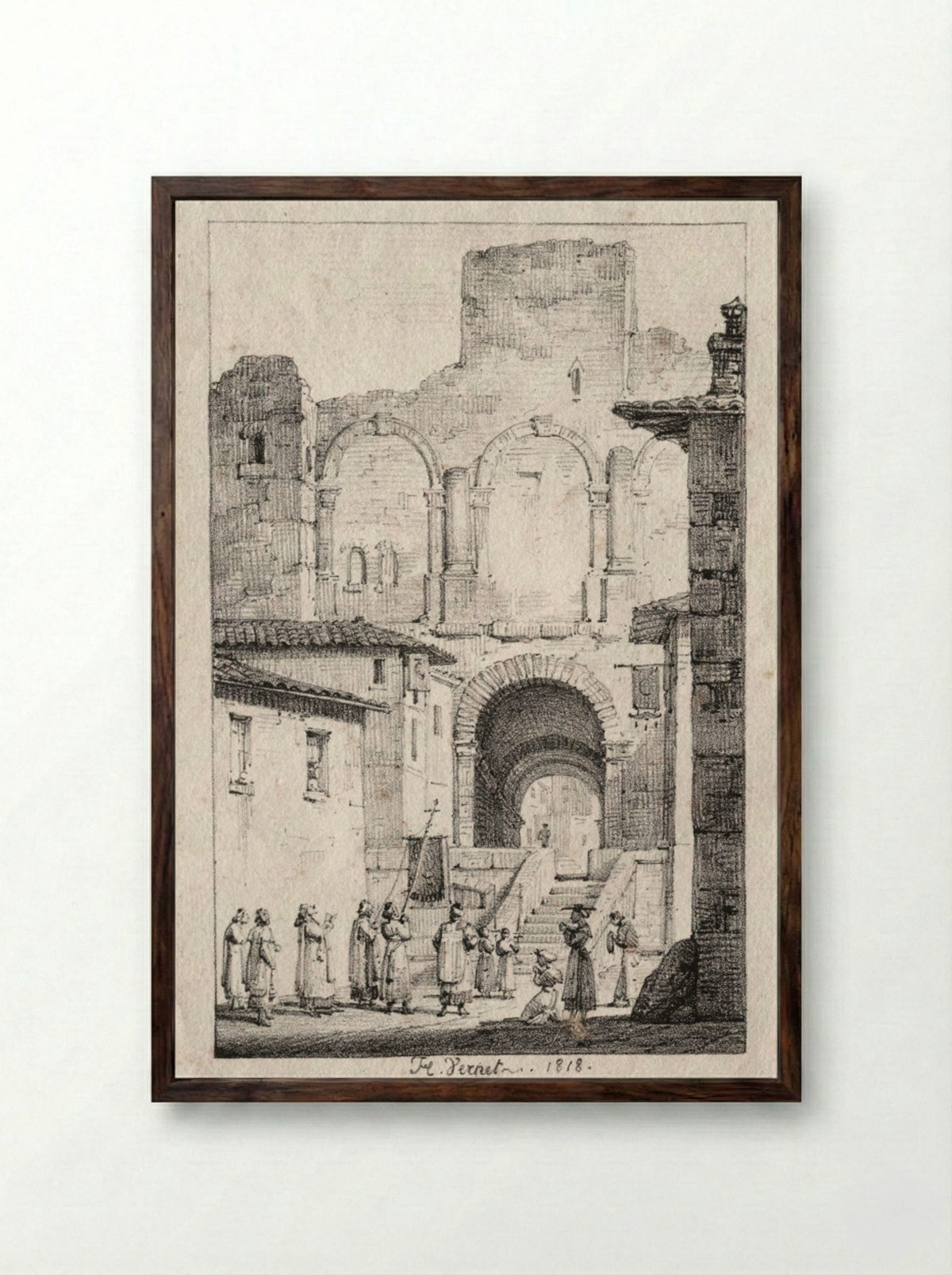 Procession at Arles - Horace Vernet - Framed Print Dark Wood