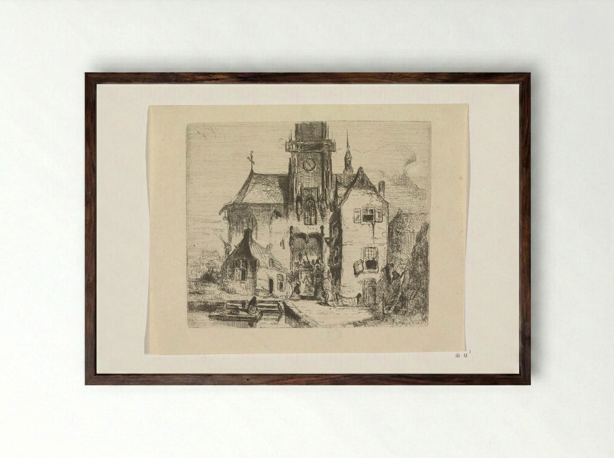 Procession in the Church Doorway - Petrus Marius Molijn - Framed Print Dark Wood
