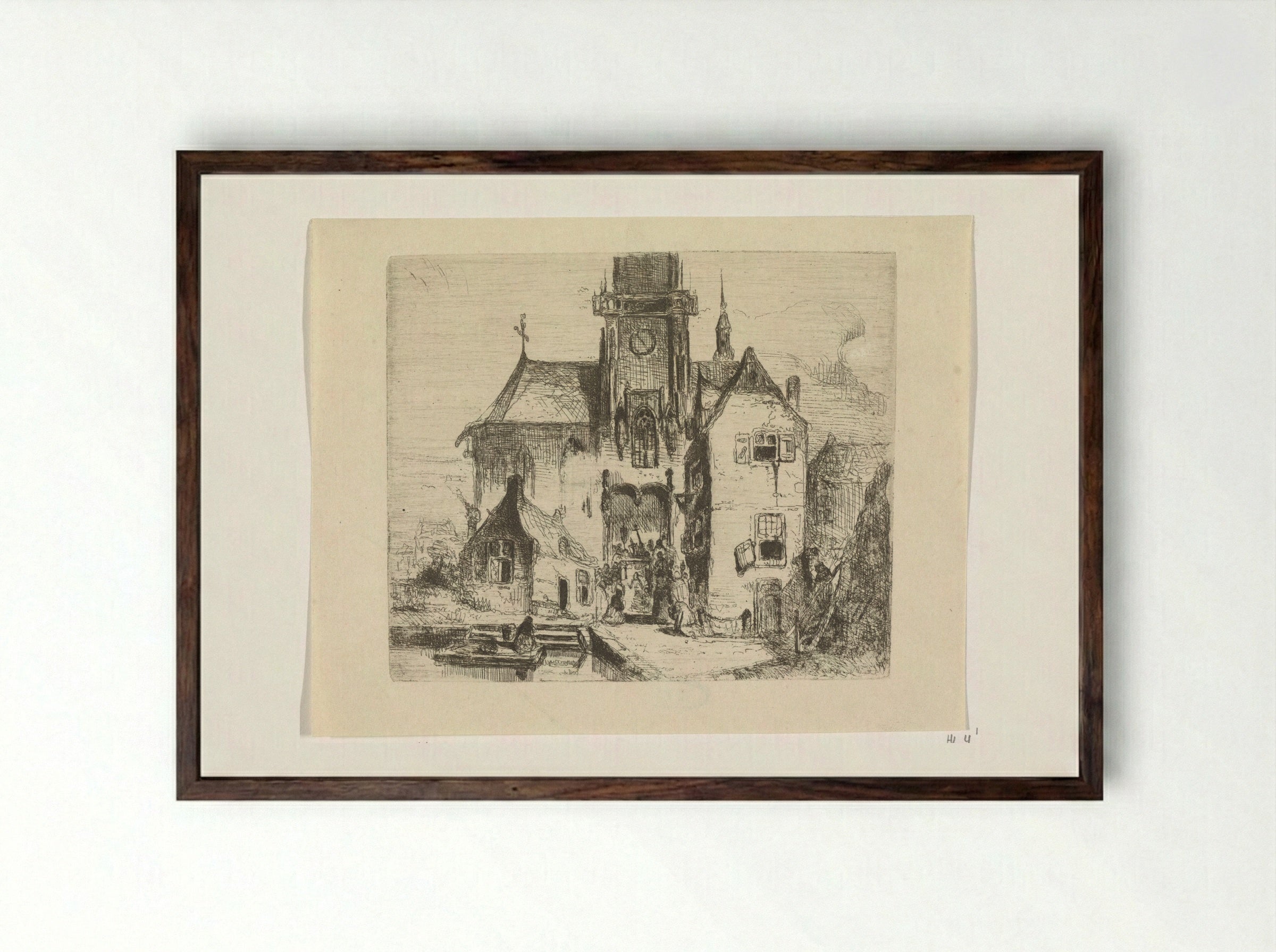 Procession in the Church Doorway - Petrus Marius Molijn - Framed Print Dark Wood