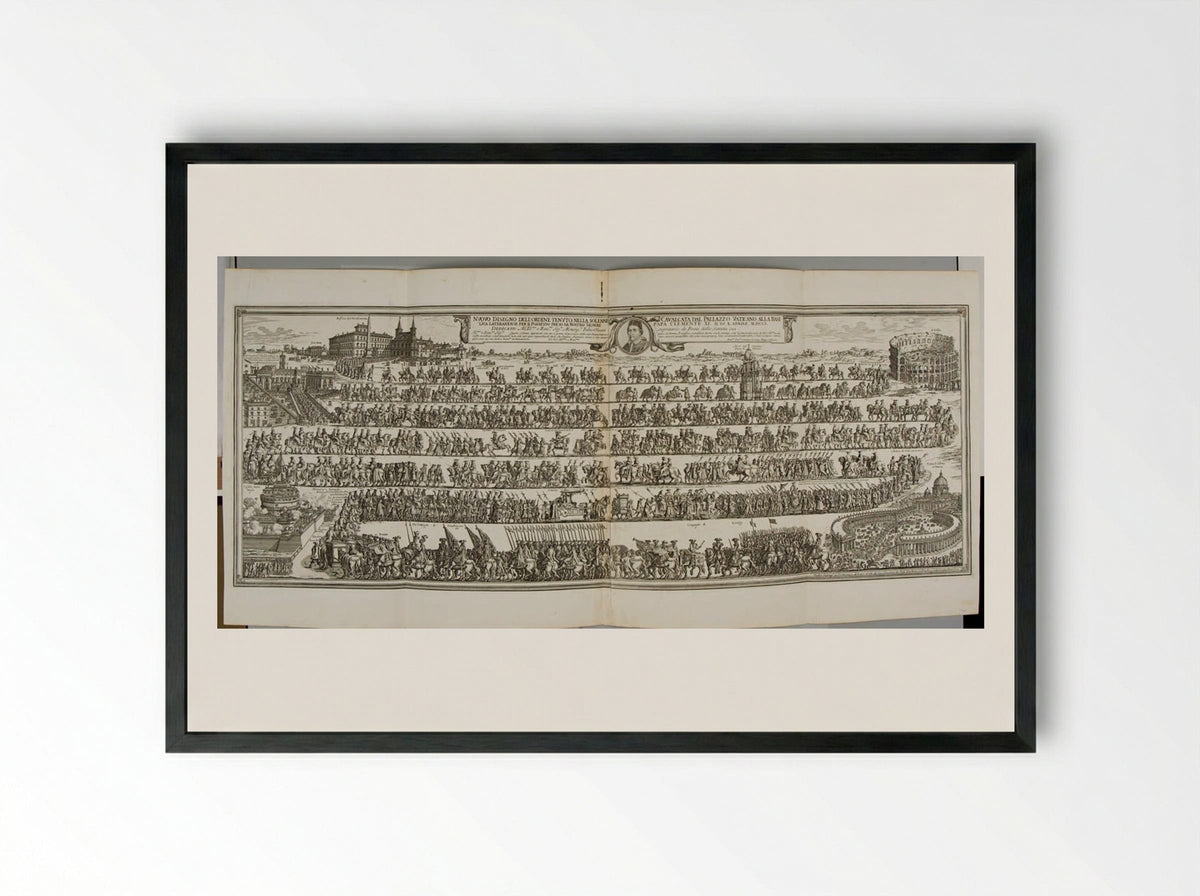 Procession of Pope Clement XI to Saint John Lateran - Giovanni Battista Falda - Framed Print Black