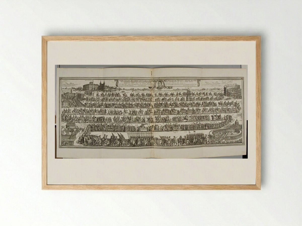 Procession of Pope Clement XI to Saint John Lateran - Giovanni Battista Falda - Framed Print Wood