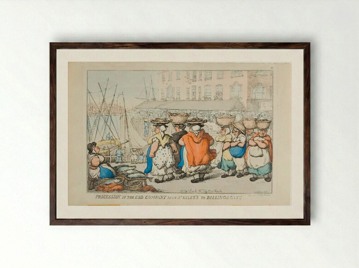 Procession of the Cod Company from St. Giles's to Billings Gate - Thomas Rowlandson - Framed Print Dark Wood