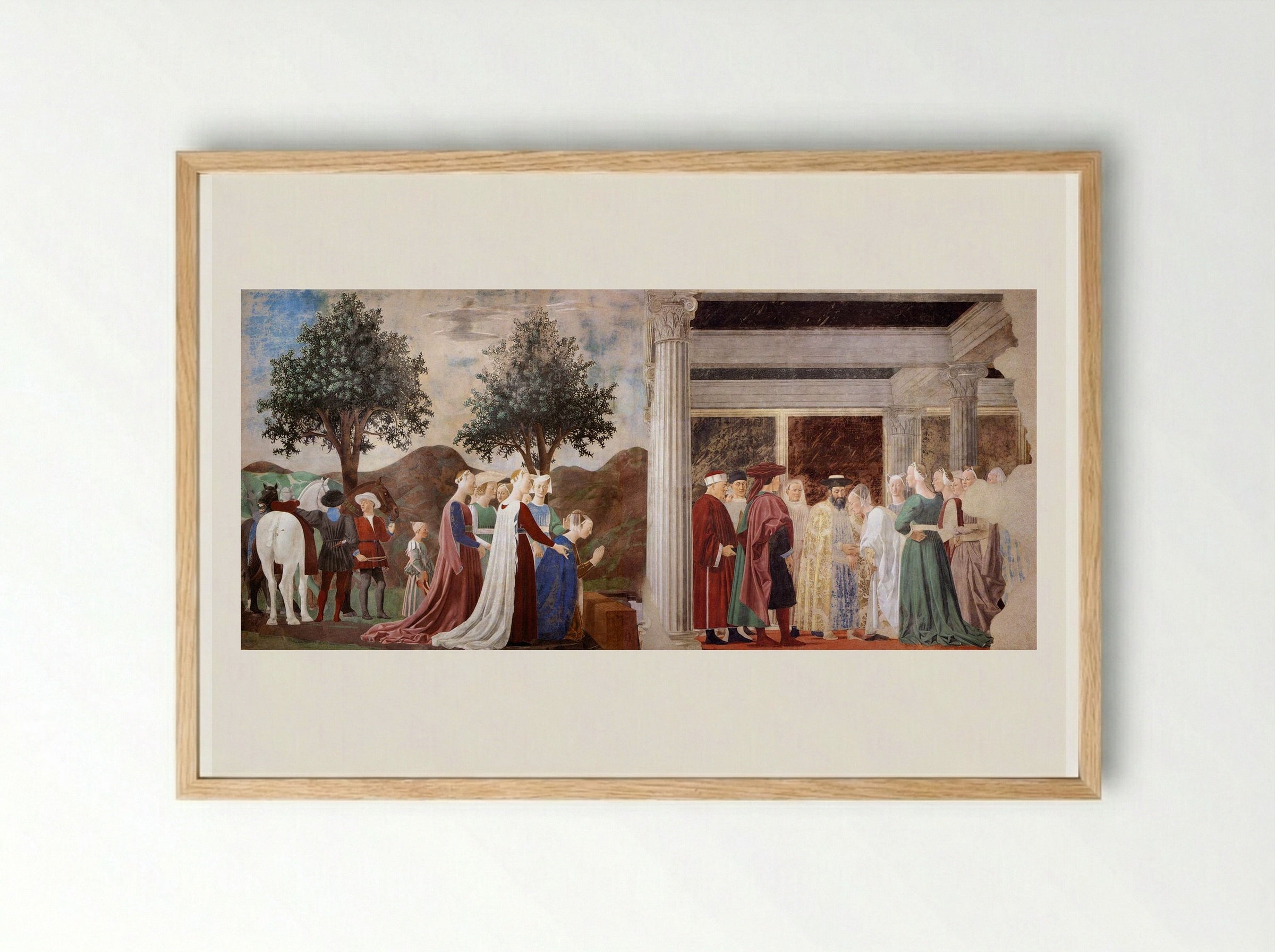 Procession of the Queen of Sheba and Meeting between the Queen of Sheba and King Solomon - Piero della Francesca - Framed Print Wood