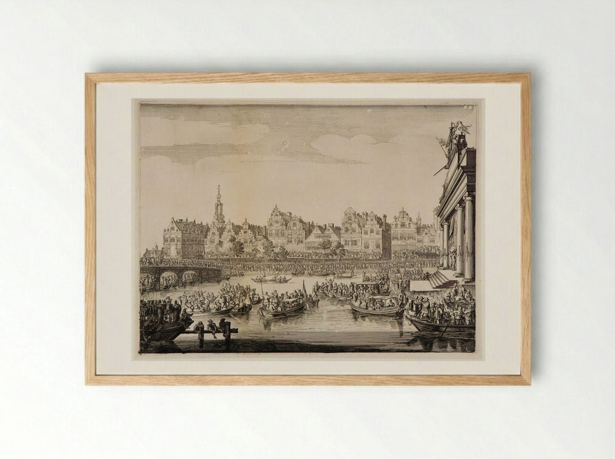 Procession of the Rokin with the Theater on the Island at Right - Salomon Savery - Framed Print Wood