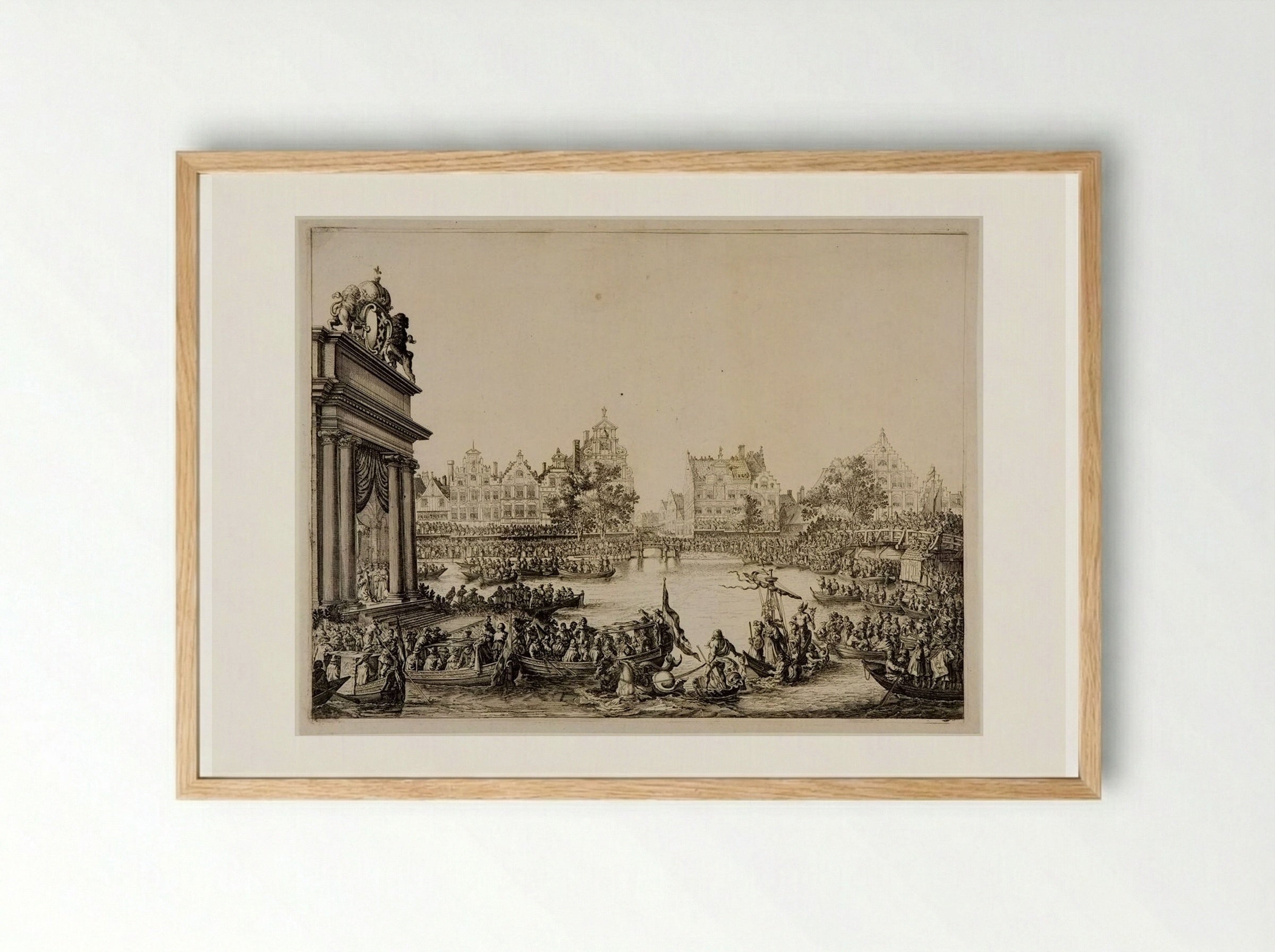 Procession on the Amstel with a Triumphal Arch on the Island at Left - Salomon Savery - Framed Print Wood