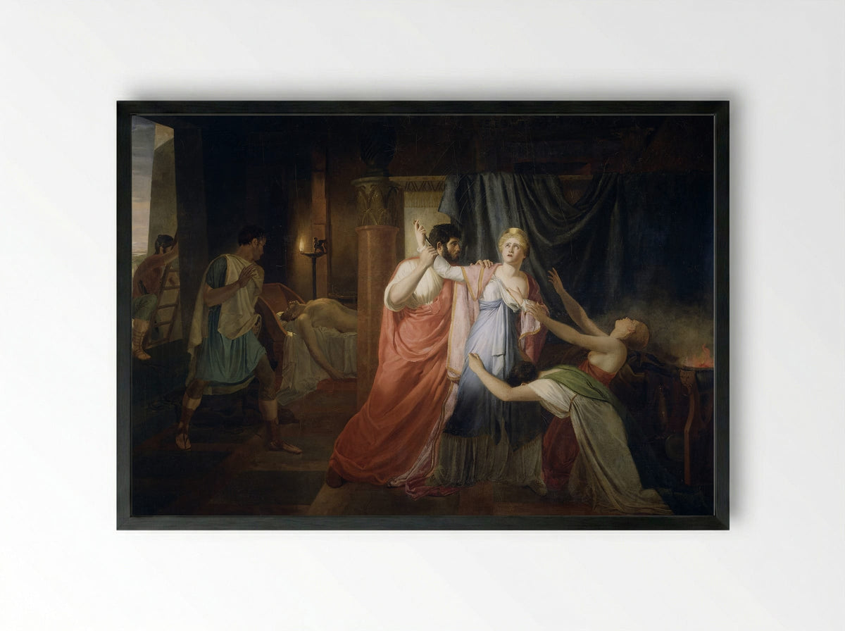 Proculeius Prevents Cleopatra from Stabbing Herself - Joannes Echarius Carolus Alberti - Framed Print Black