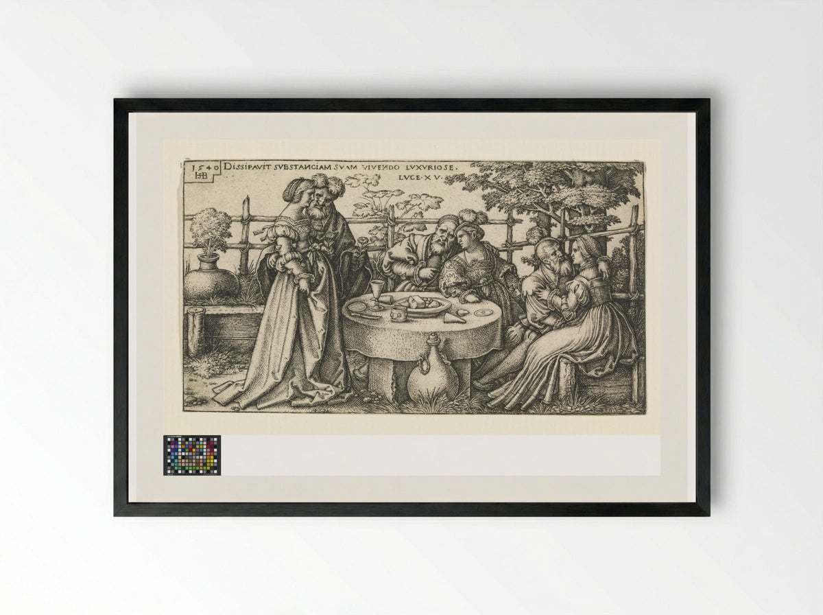Prodigal Son Wasting his Fortune - Sebald Beham - Framed Print Black