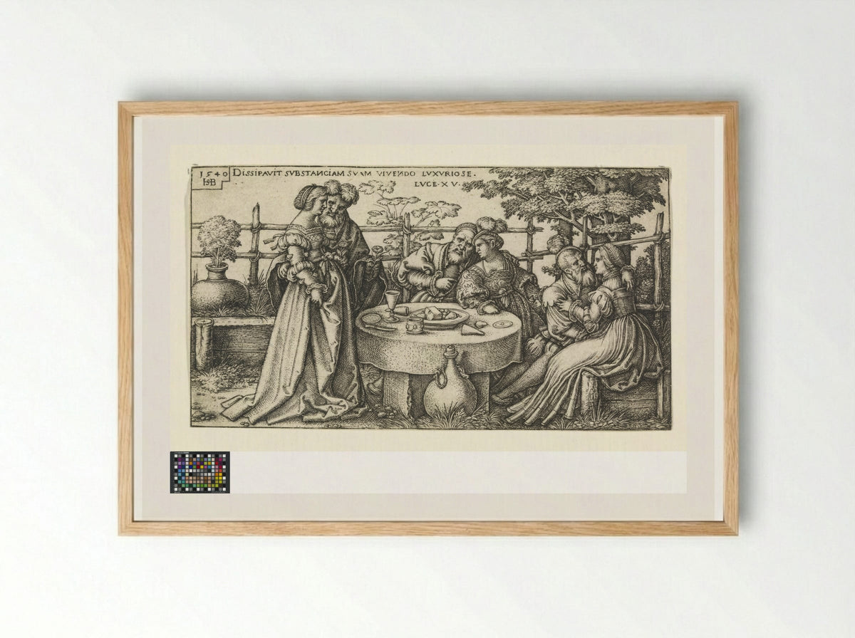 Prodigal Son Wasting his Fortune - Sebald Beham - Framed Print Wood