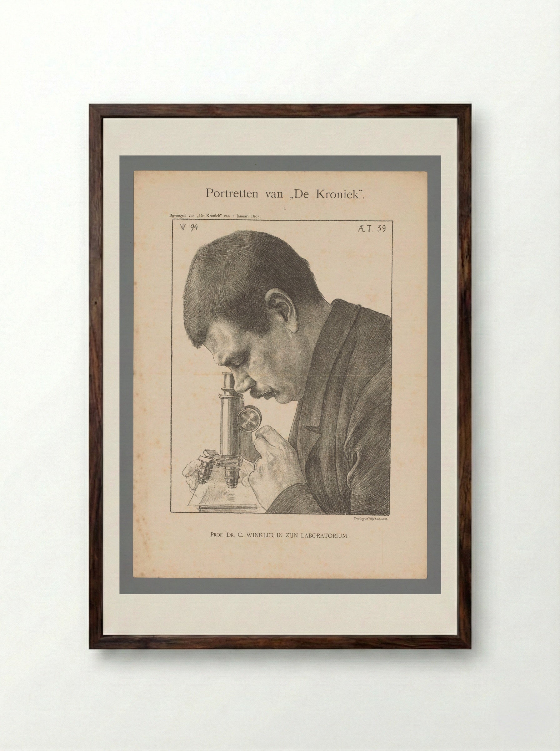 Prof. Dr. C. Winkler in zijn laboratorium - Jan Veth - Framed Print Dark Wood