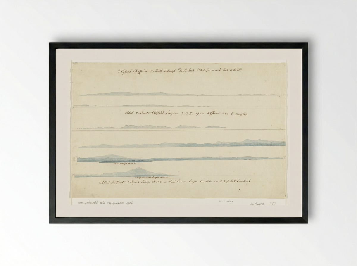 Profielen van eilanden getekend op de reis van Ceylon naar Batavia - Pieter de Bevere - Framed Print Black