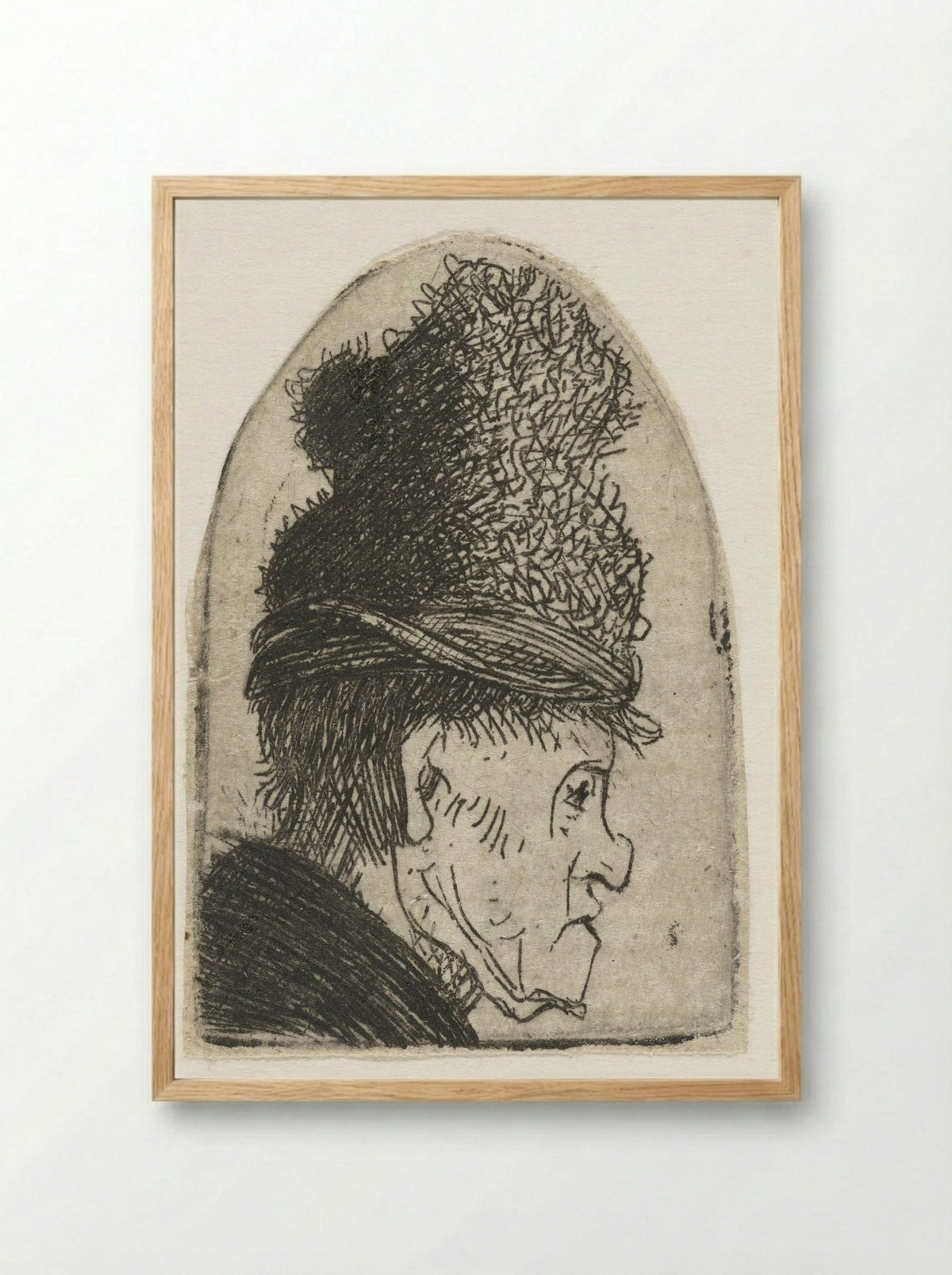 Profile of a Man in a High Hat - Rembrandt van Rijn - Framed Print Wood