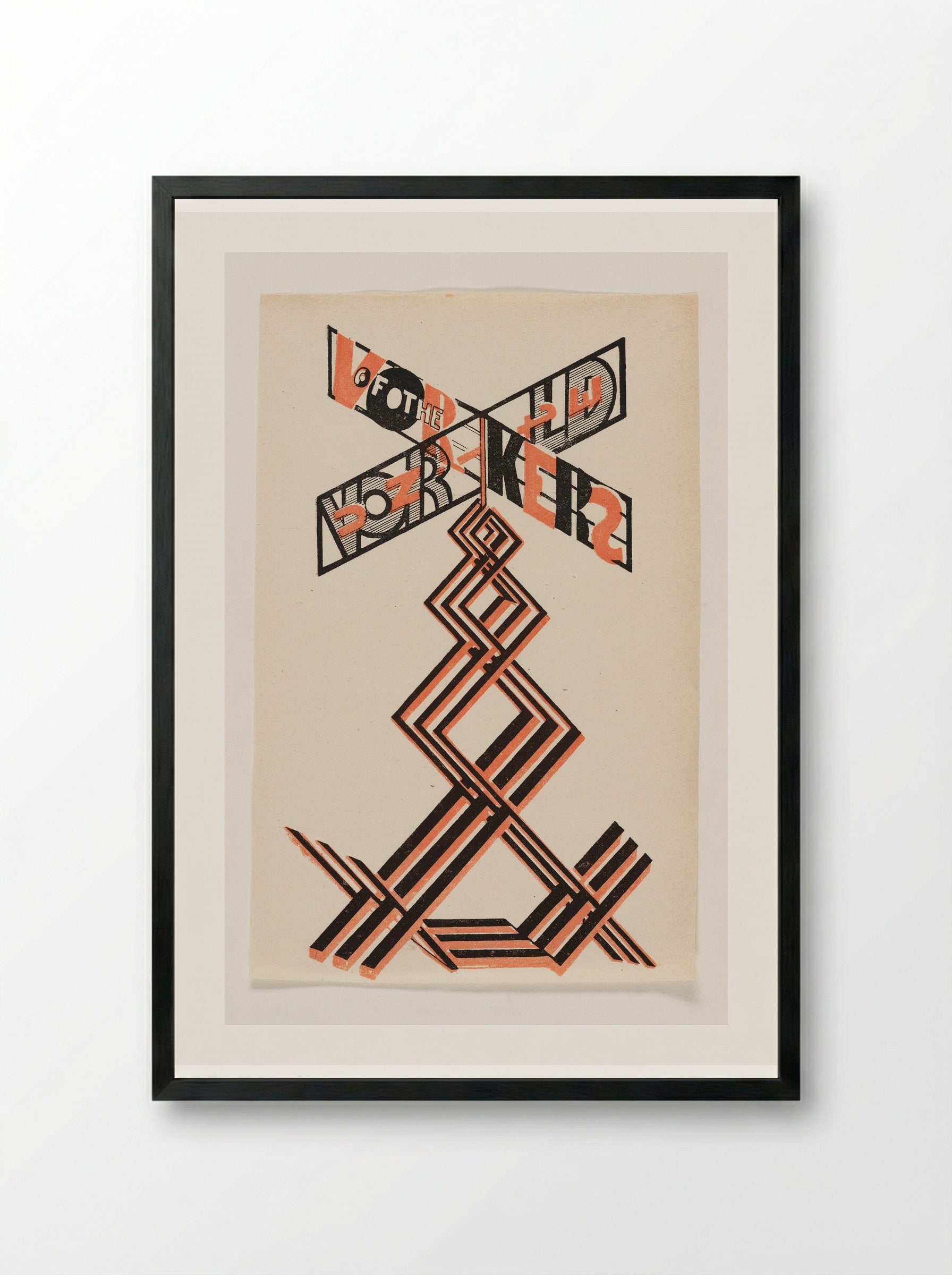 Project for an Agitational Construction for the Fourth Congress of the Comintern: Workers of the World Unite - Gustavs Klucis - Framed Print Black