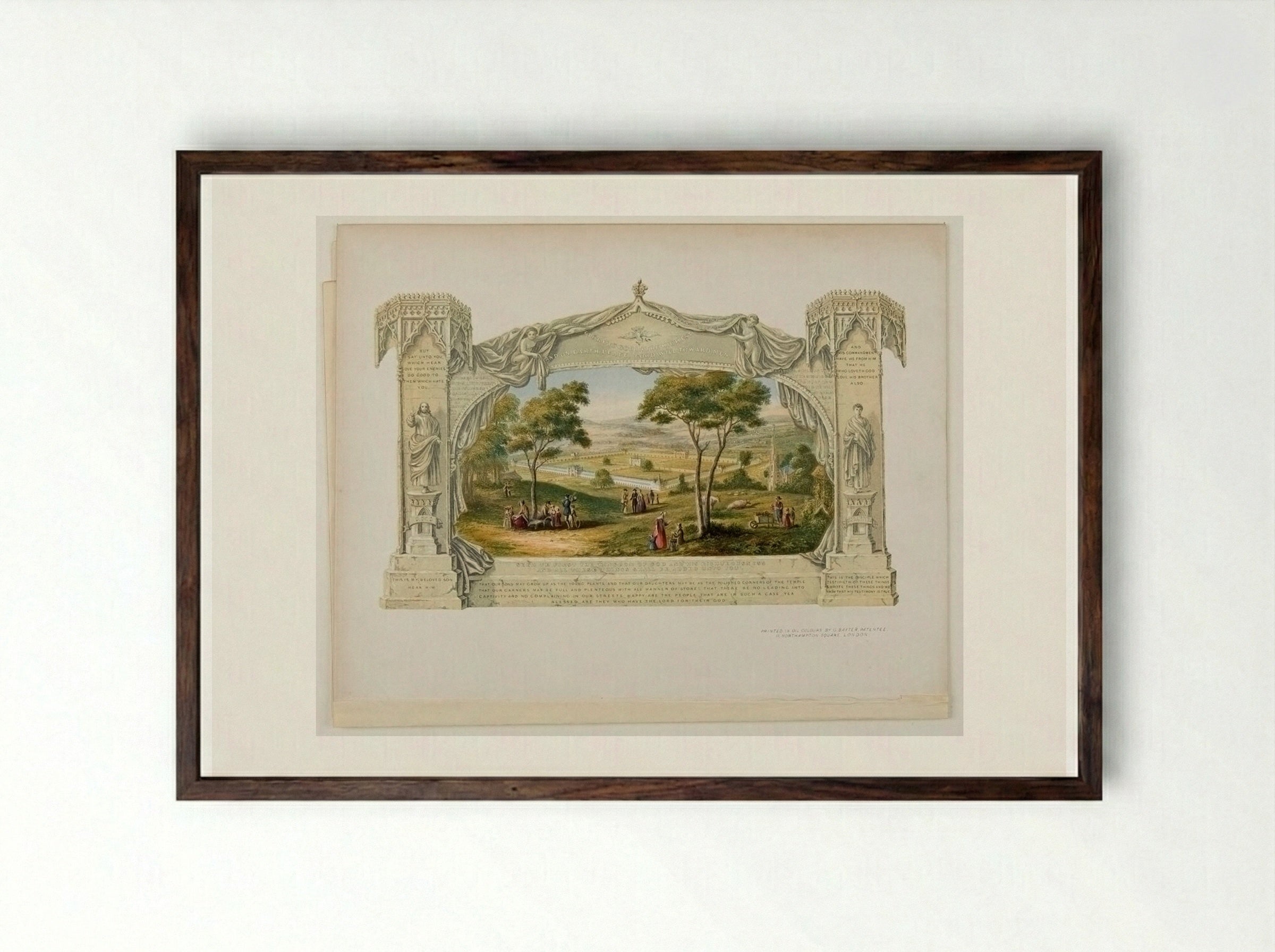 Proposed Communist Settlement of the Christian Commonwealth - George Baxter - Framed Print Dark Wood