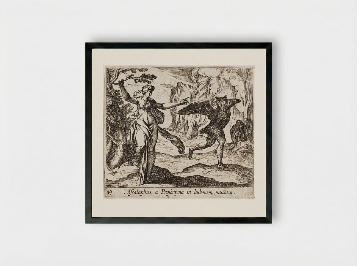 Proserpina Turning Ascalaphus into an Owl - Antonio Tempesta - Framed Print Black