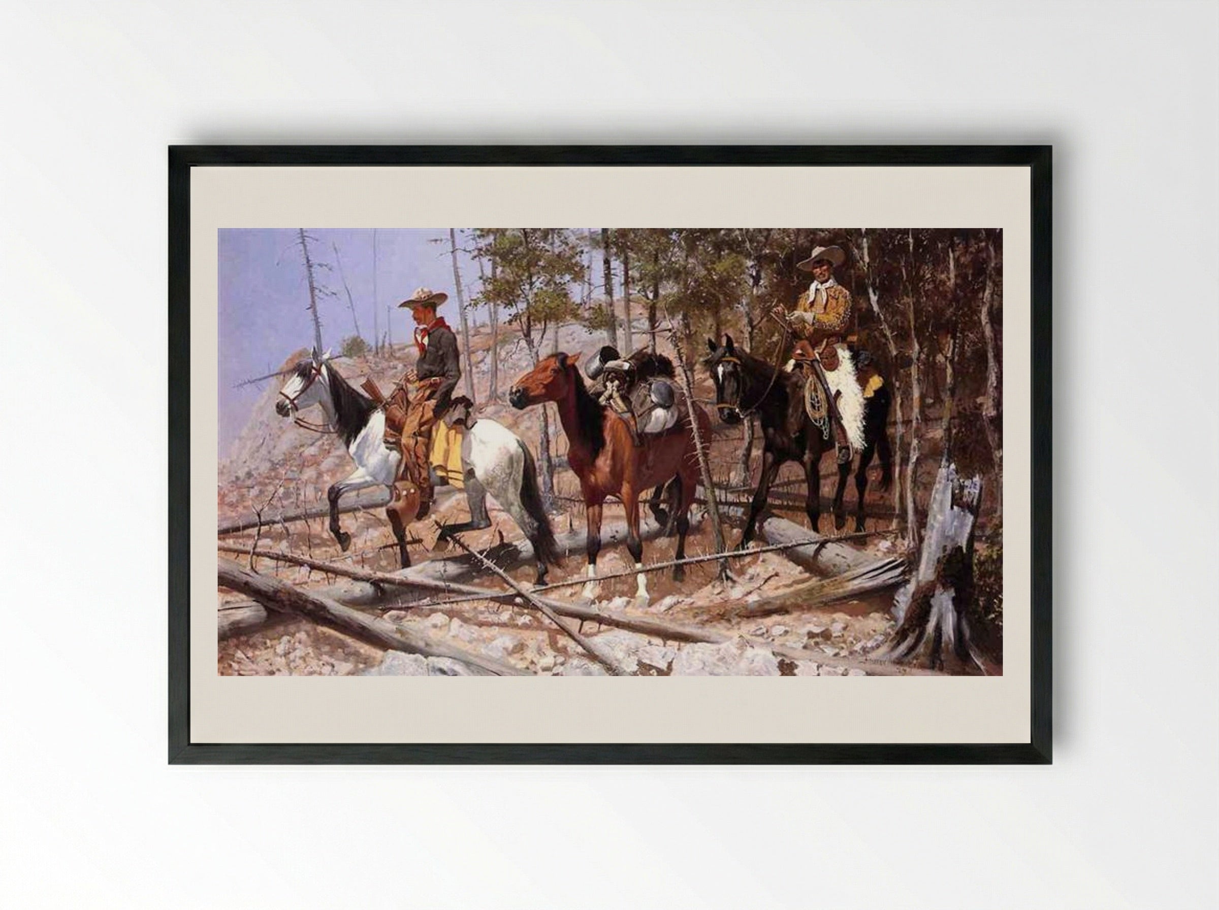 Prospecting for Cattle Range - Frederic Remington - Framed Print Black